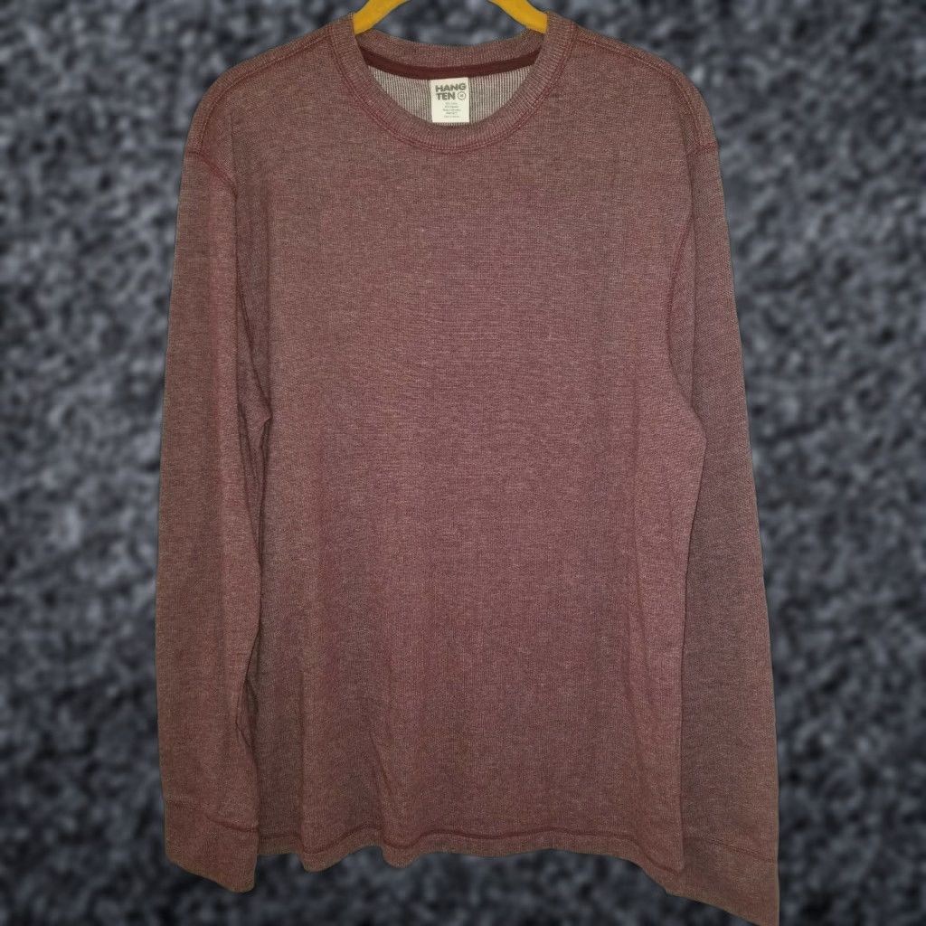 Hang Ten Hang Ten T-Shirt Mens M Retro Burdundy Heathered Long Sleeve Crew Neck Cotton Blend Shirt Size US M / EU 48-50 / 2 - 1 Thumbnail