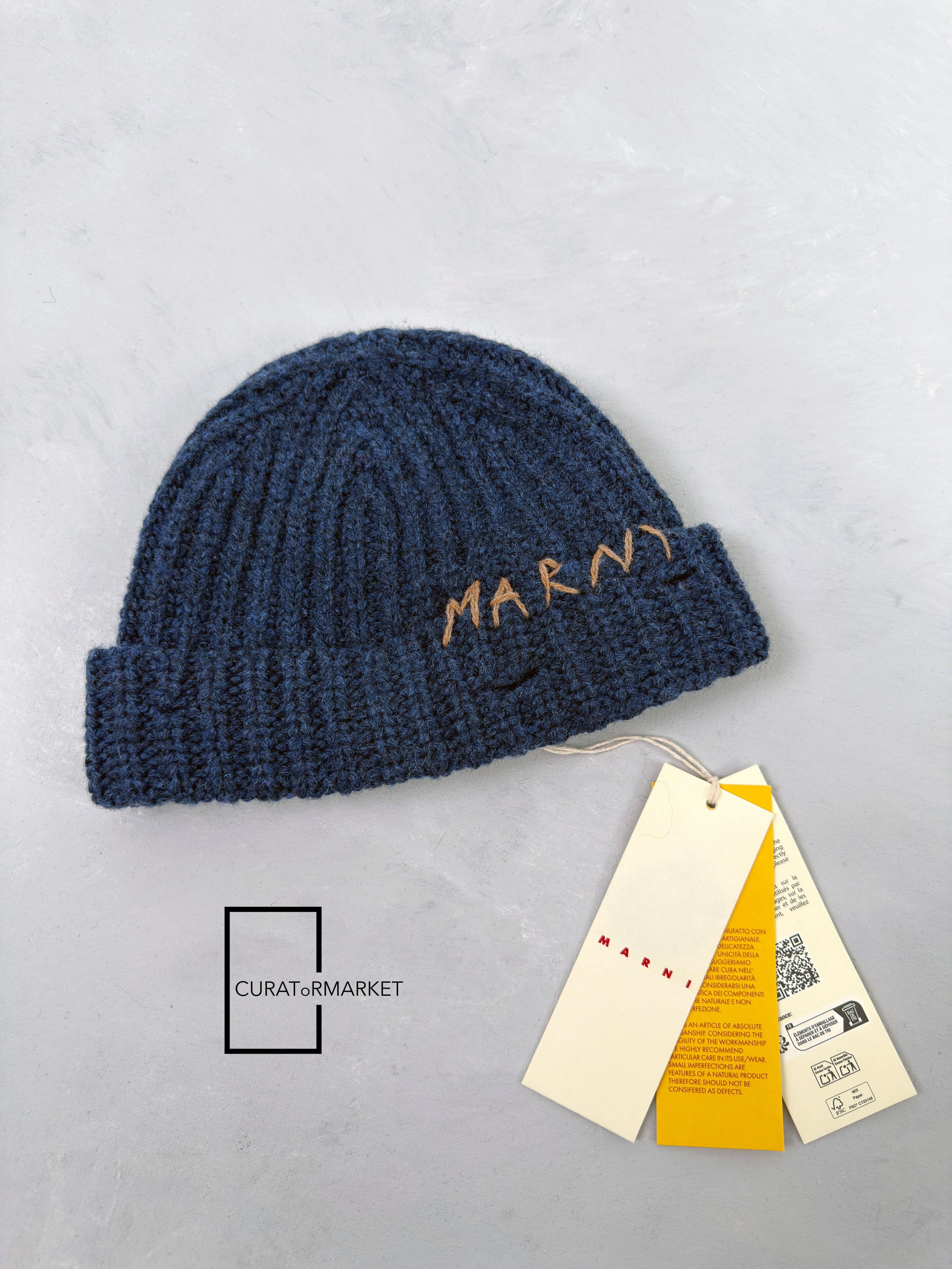 Marni M Distressed Embroidered Fisherman Shetland Wool Beanie FW25 Size ONE SIZE - 1 Thumbnail