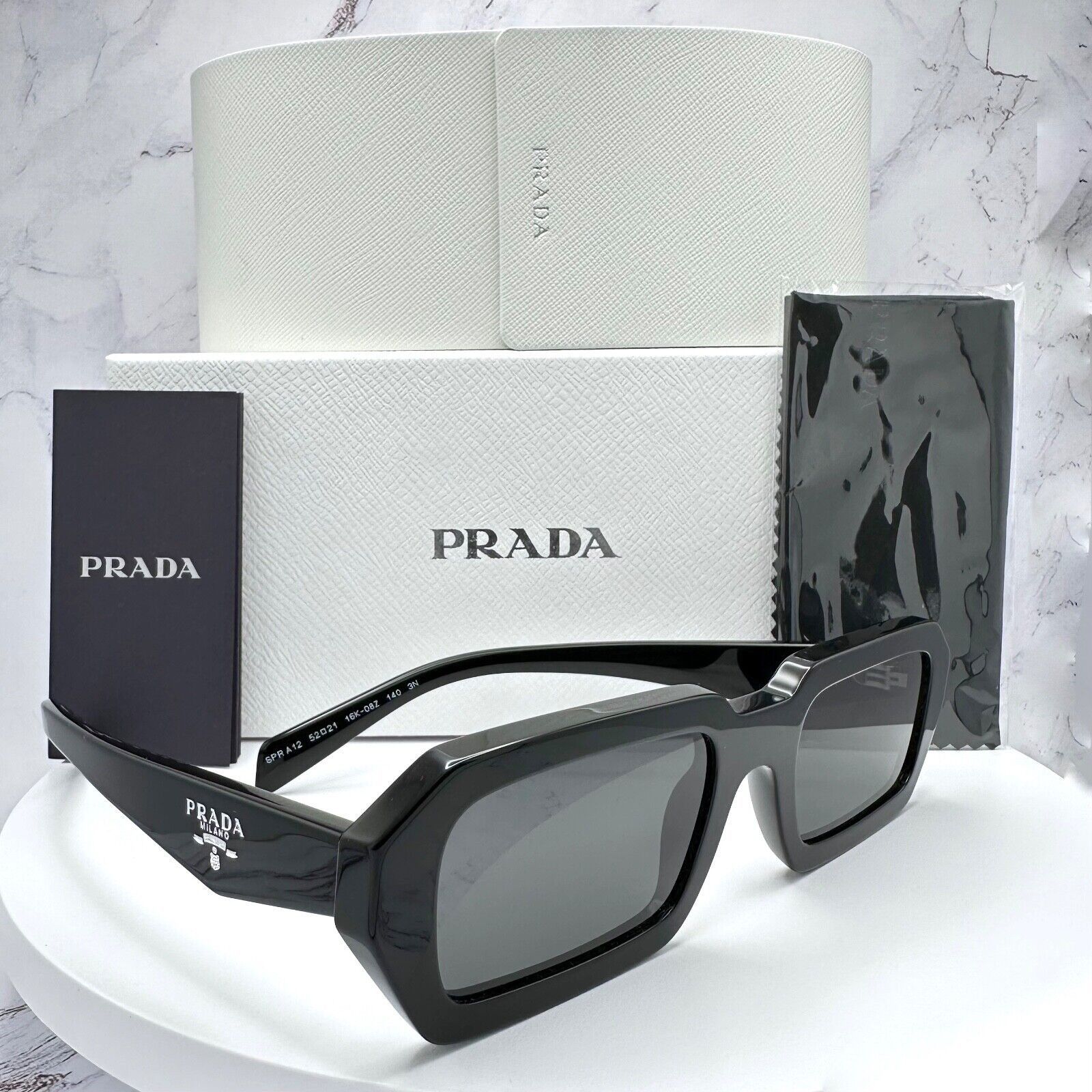 New PRADA Sunglasses Black Symbole PRADA MILANO Logo Square