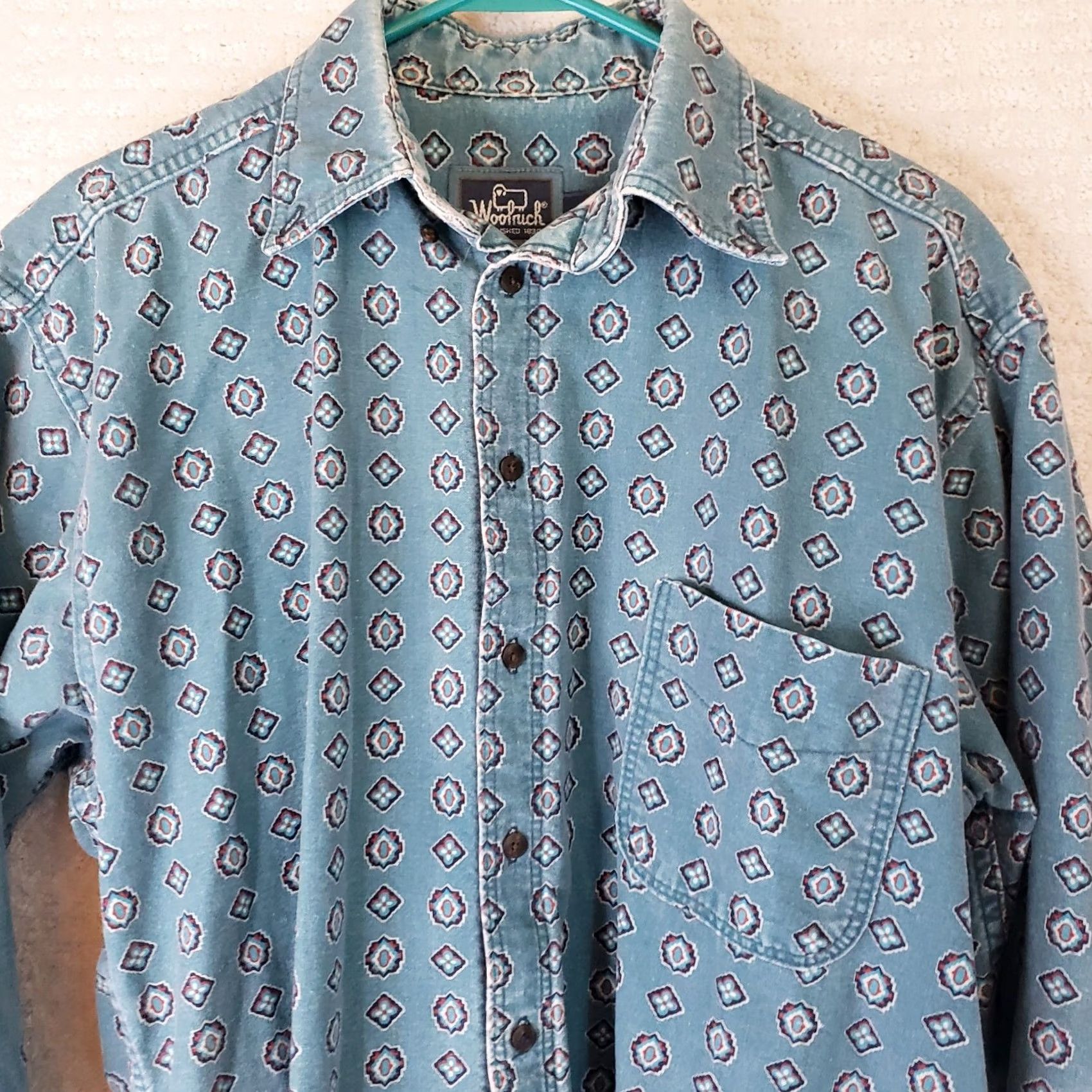 Vintage Woolrich Shirt L Turquoise Geometric Button-Up Long Sleeve Collared USA Mens Size US L / EU 52-54 / 3 - 3 Thumbnail