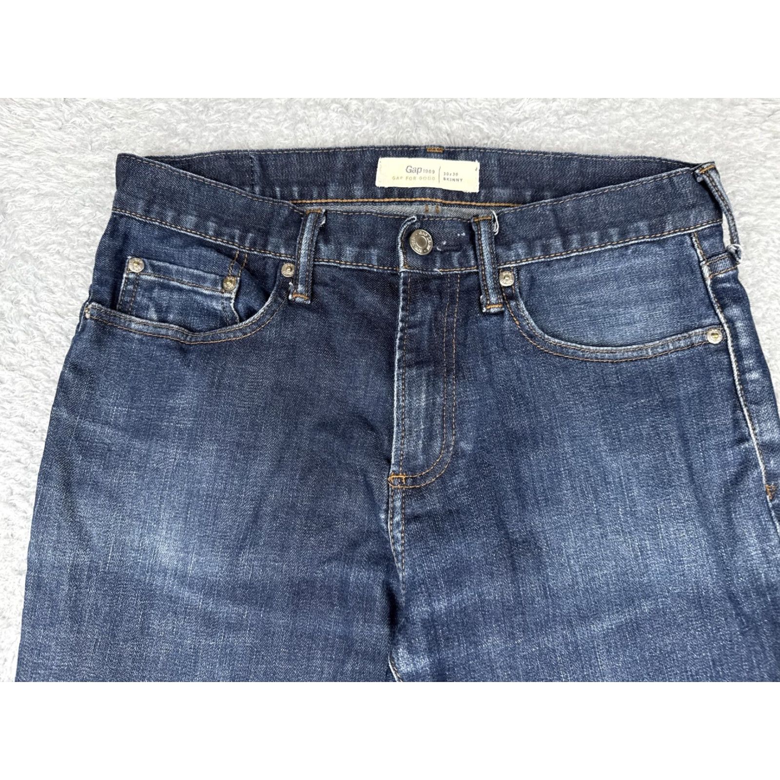 Gap Gap 1969 Jeans Mens 30x30 Blue Medium Wash Skinny Zip Fly 5-Pocket Denim Pants Size US 30 / EU 46 - 4 Thumbnail