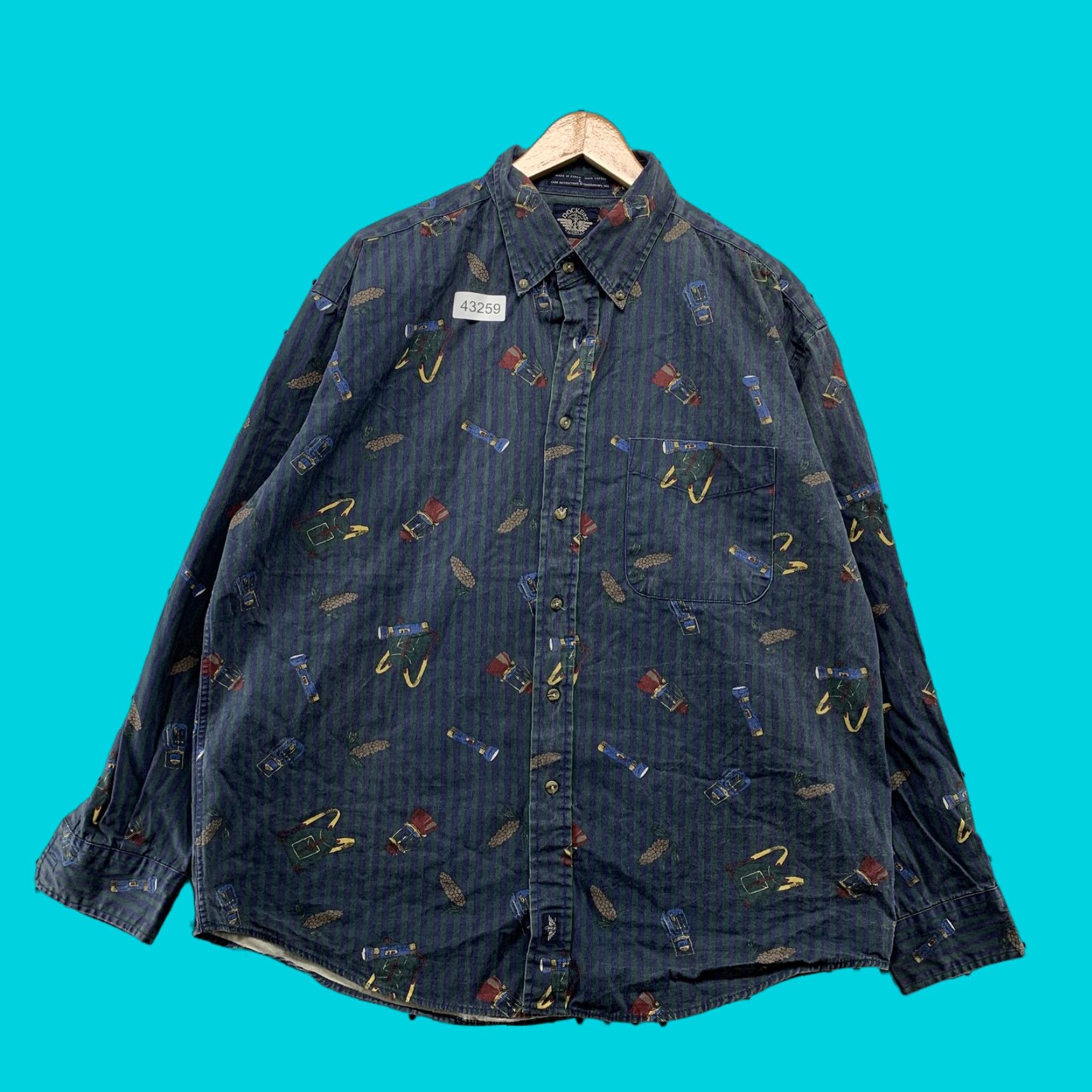 Dockers DOCKERS Shirt Mens L Blue Green Striped Button-Up Outdoor Camping Lightweight Casual Vintage-Check: 90s? Size US L / EU 52-54 / 3 - 1 Thumbnail