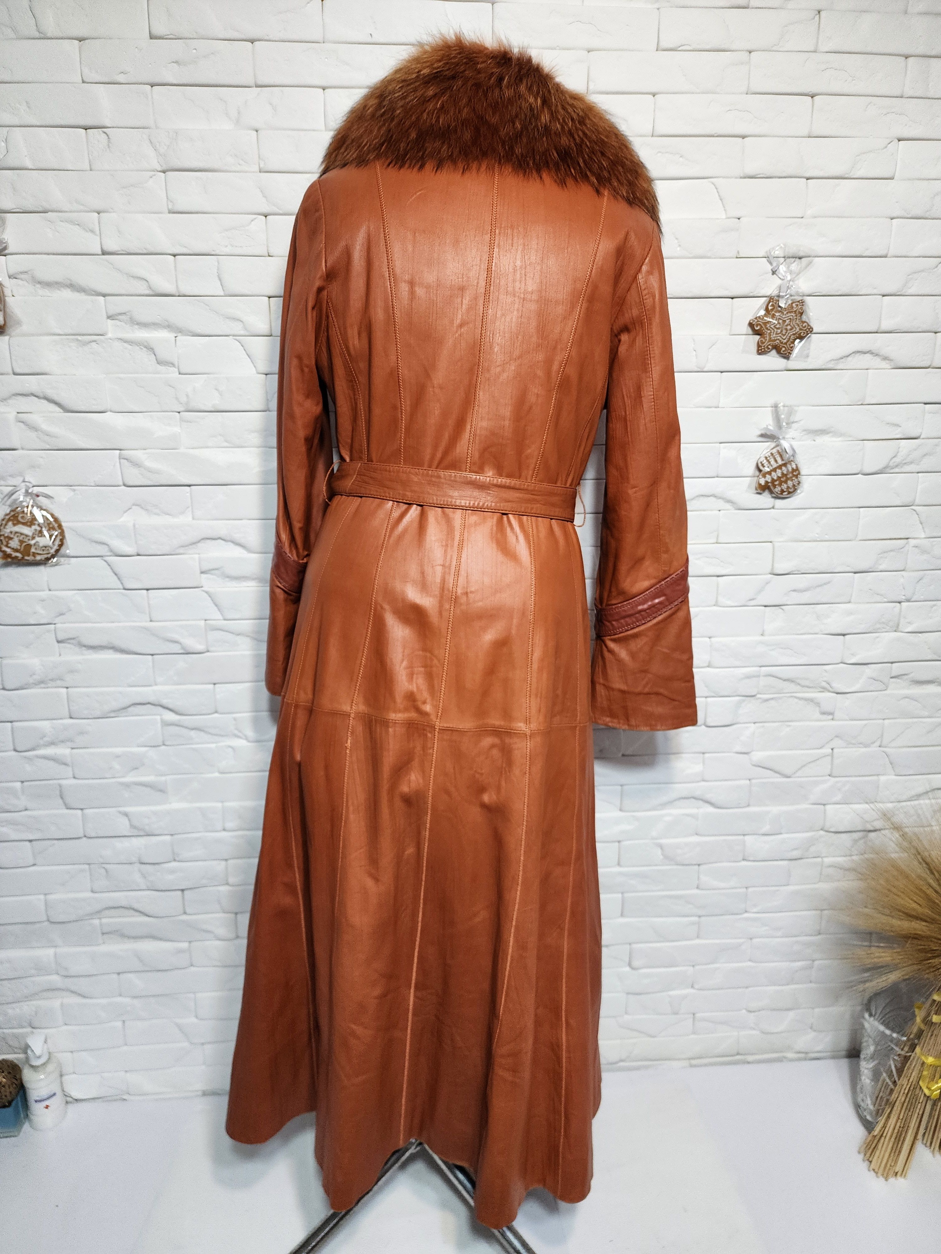 Furla Brown Leather Trench Coat with Fur Collar Size L / US 10 / IT 46 - 4 Thumbnail