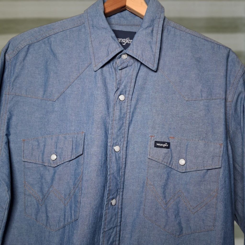 Wrangler Wrangler Pearl Snap Shirt Men M Blue Chambray Western Wear Button-Up Shirt Size US M / EU 48-50 / 2 - 1 Thumbnail