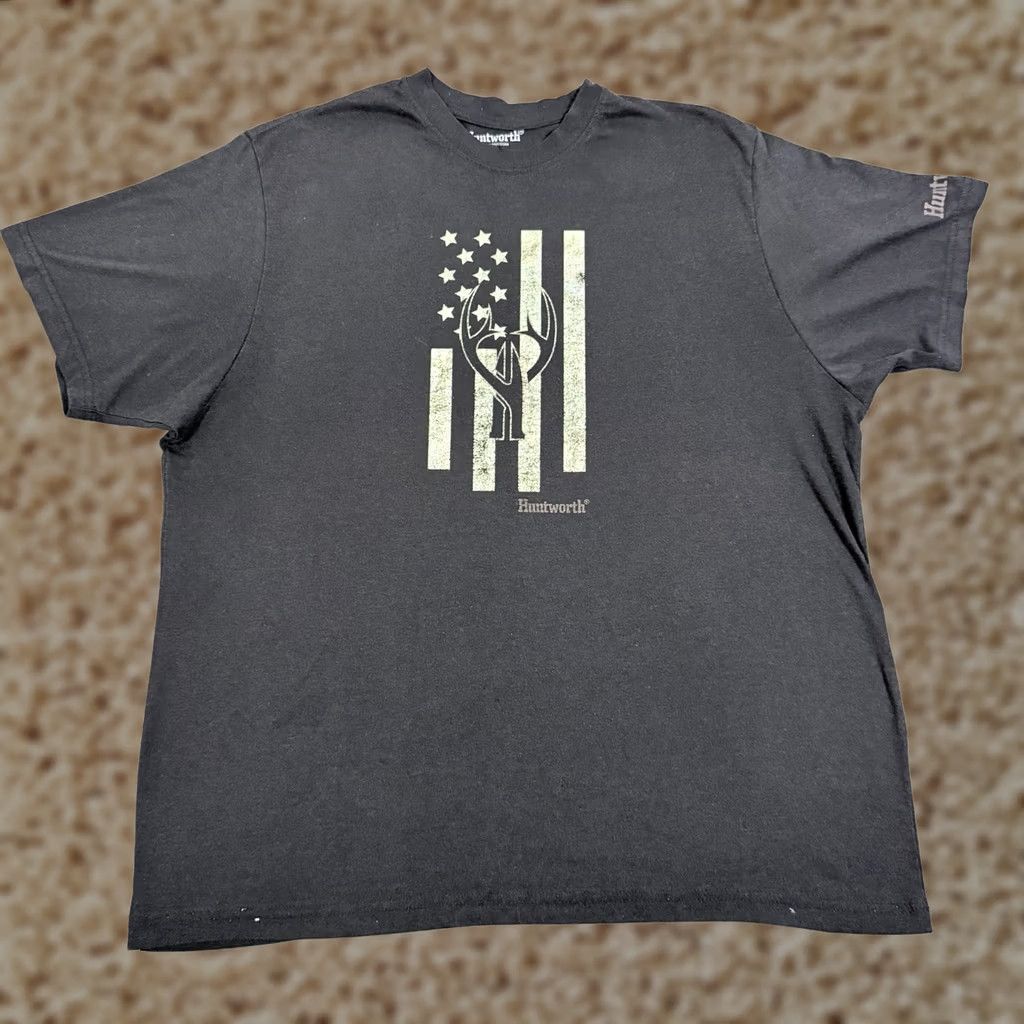Vintage Huntworth USA Flag Deer Graphic Short Sleeve T-Shirt Mens XL Black Size US XL / EU 56 / 4 - 1 Thumbnail