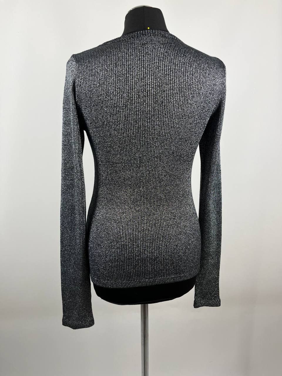 Other MIKUTA Metallic Ribbed Knit Top Silver Black Long Sleeve Size S / US 4 / IT 40 - 3 Thumbnail