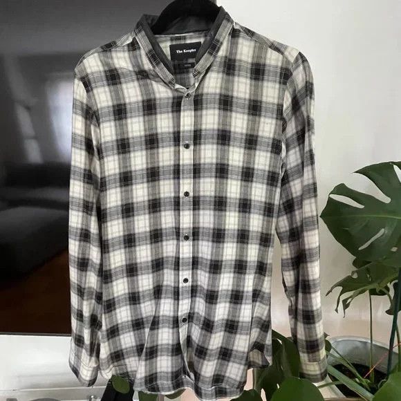 The Kooples Kooples White/Black Plaid Shirt with Leather Collar Size US M / EU 48-50 / 2 - 1 Thumbnail