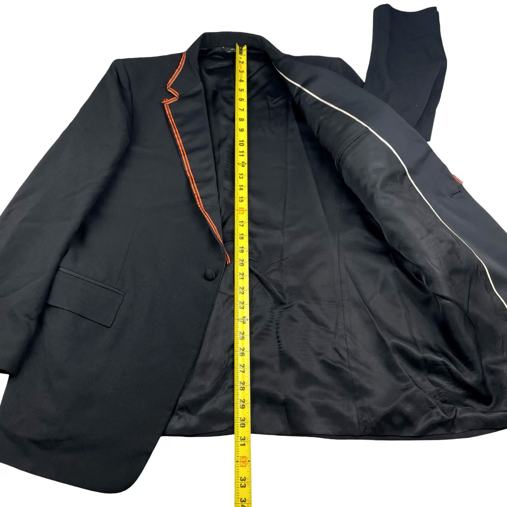 After Six VTG After Six Men's Tuxedo Jacket 44R Black Wool 1-Button Notch Lapel Single-Breasted Blazer/Coat Regular Size 44 Mens Obscure Orange Piping Size 44R - 7 Thumbnail