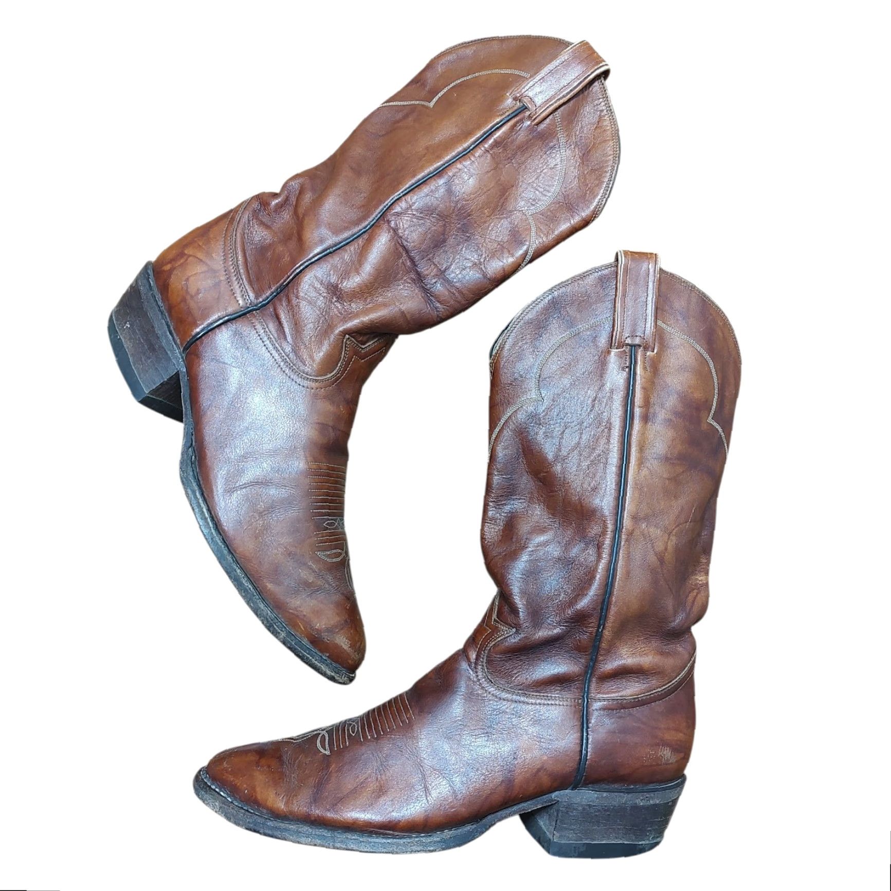 Tony Lama VINTAGE Tony Lama Boots Cowboy Western 9.5 D Brown Leather USA Marbled Boots Mens US 9.5 D Brown Leather Texas USA Marbled Size US 10 / EU 43 - 2 Thumbnail