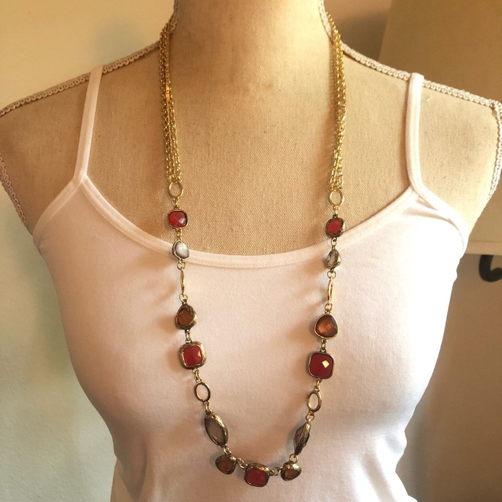Vintage Vintage 90s gold chain faceted stone long necklace Size ONE SIZE - 1 Thumbnail