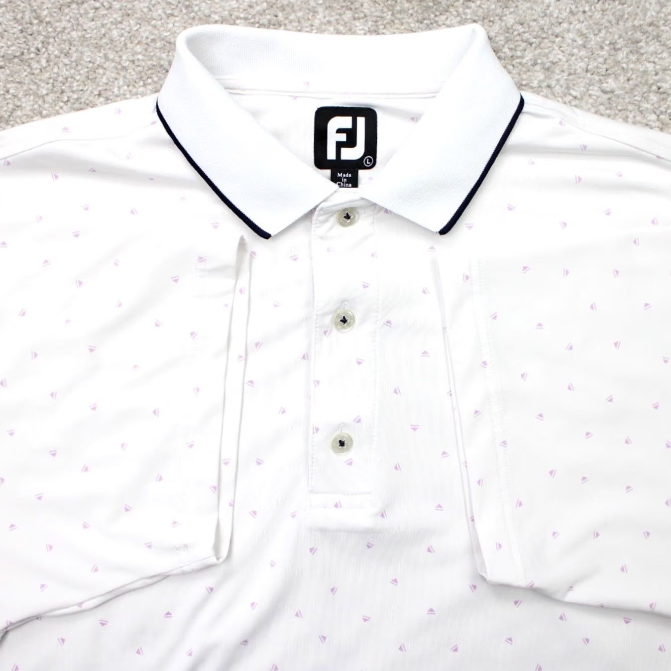 Footjoy FootJoy Polo Shirt Mens Large White All Over Print S/S Geometric 88% Polyester 12% Spandex Golf Sports Size US L / EU 52-54 / 3 - 2 Thumbnail