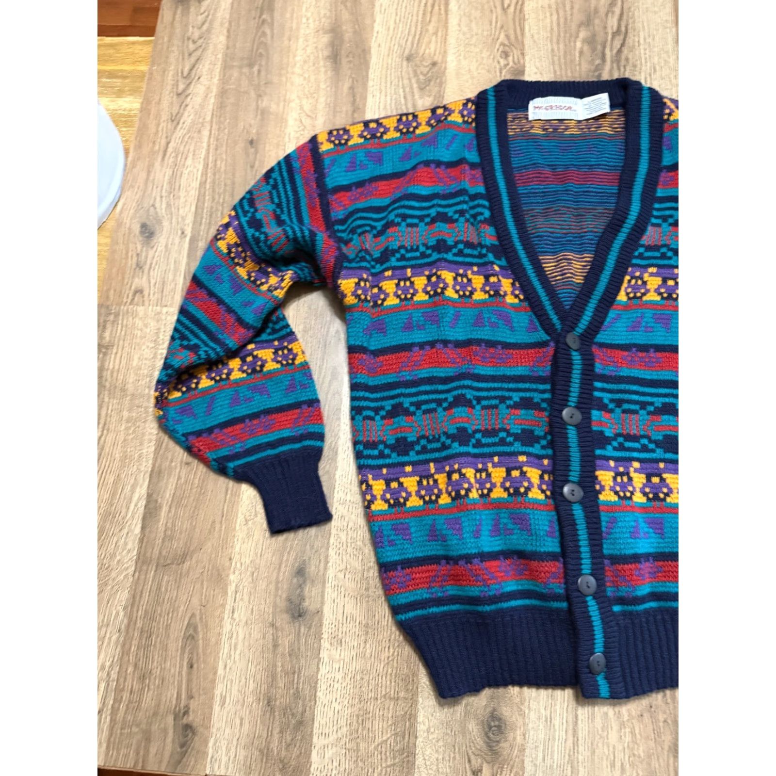McGregor McGregor Sweater Mens Size Large Blue Purple Black Yellow Button Up Cardigan Knit MENS Cardigan Regular Fit Casual Season Fall Spring Summer Size US L / EU 52-54 / 3 - 3 Thumbnail