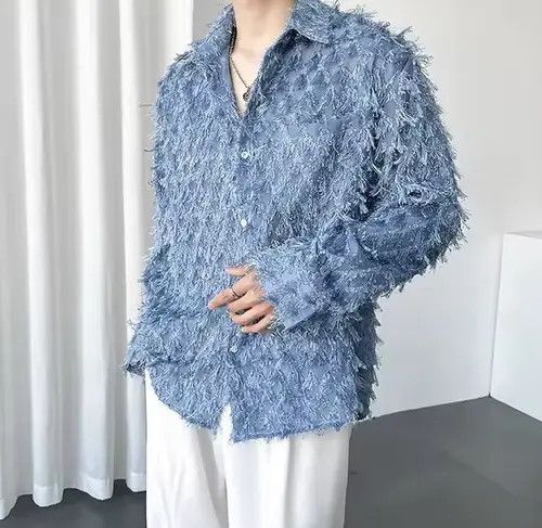 VIBE Elegant Splicing Tassel Button Up Shirt Size US XL / EU 56 / 4 - 7 Thumbnail