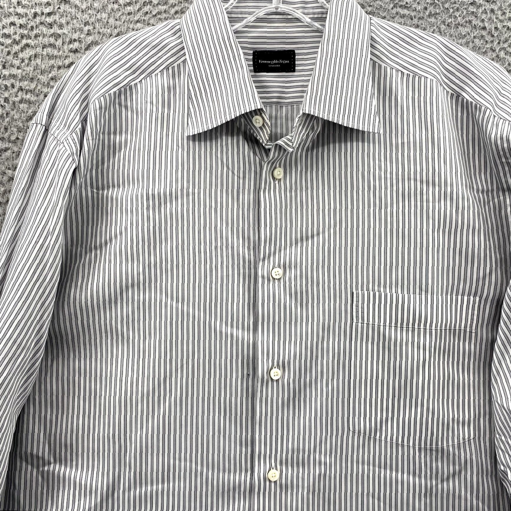 Ermenegildo Zegna Ermenegildo Zegna Dress Shirt Men's XL Gray White Striped Office 90s Corpcore Mens Shirt Size 46R - 3 Thumbnail