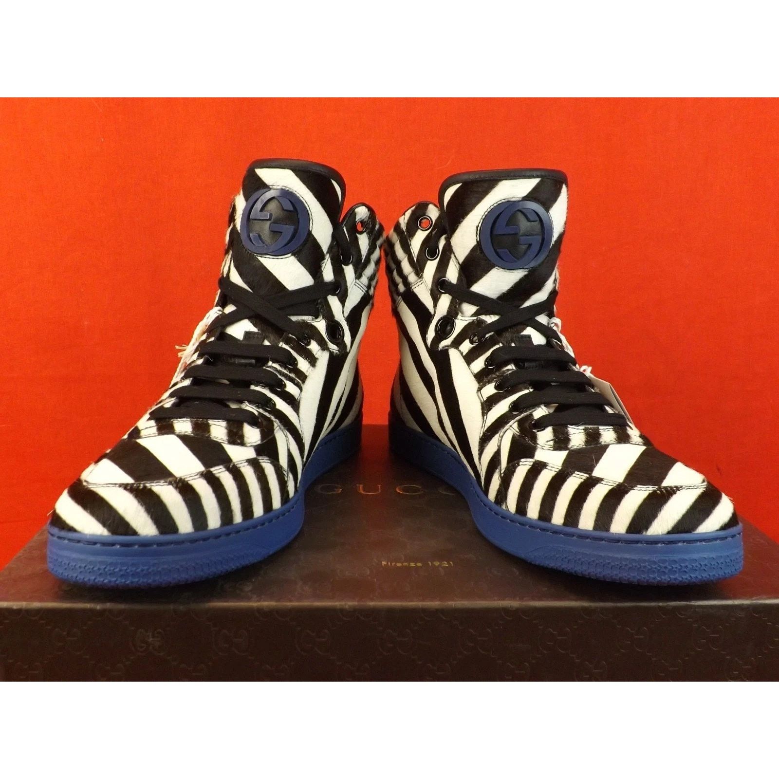Gucci GUCCI 35341 BLACK WHITE STRIPED PONYHAIR HI TOP SNEAKERS 7.5 Size US 8.5 / EU 41-42 - 3 Thumbnail