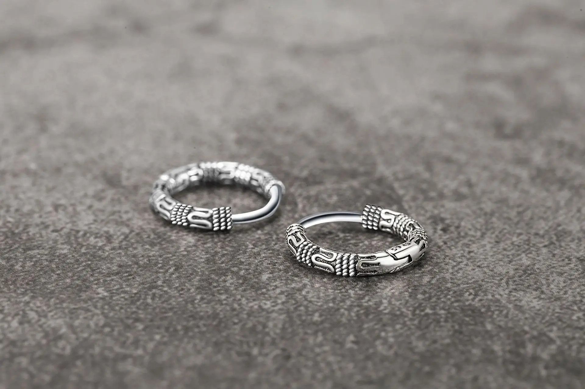 Jewelry Vintage 925 Sterling Silver Hoop Earrings Pattern Size ONE SIZE - 2 Thumbnail