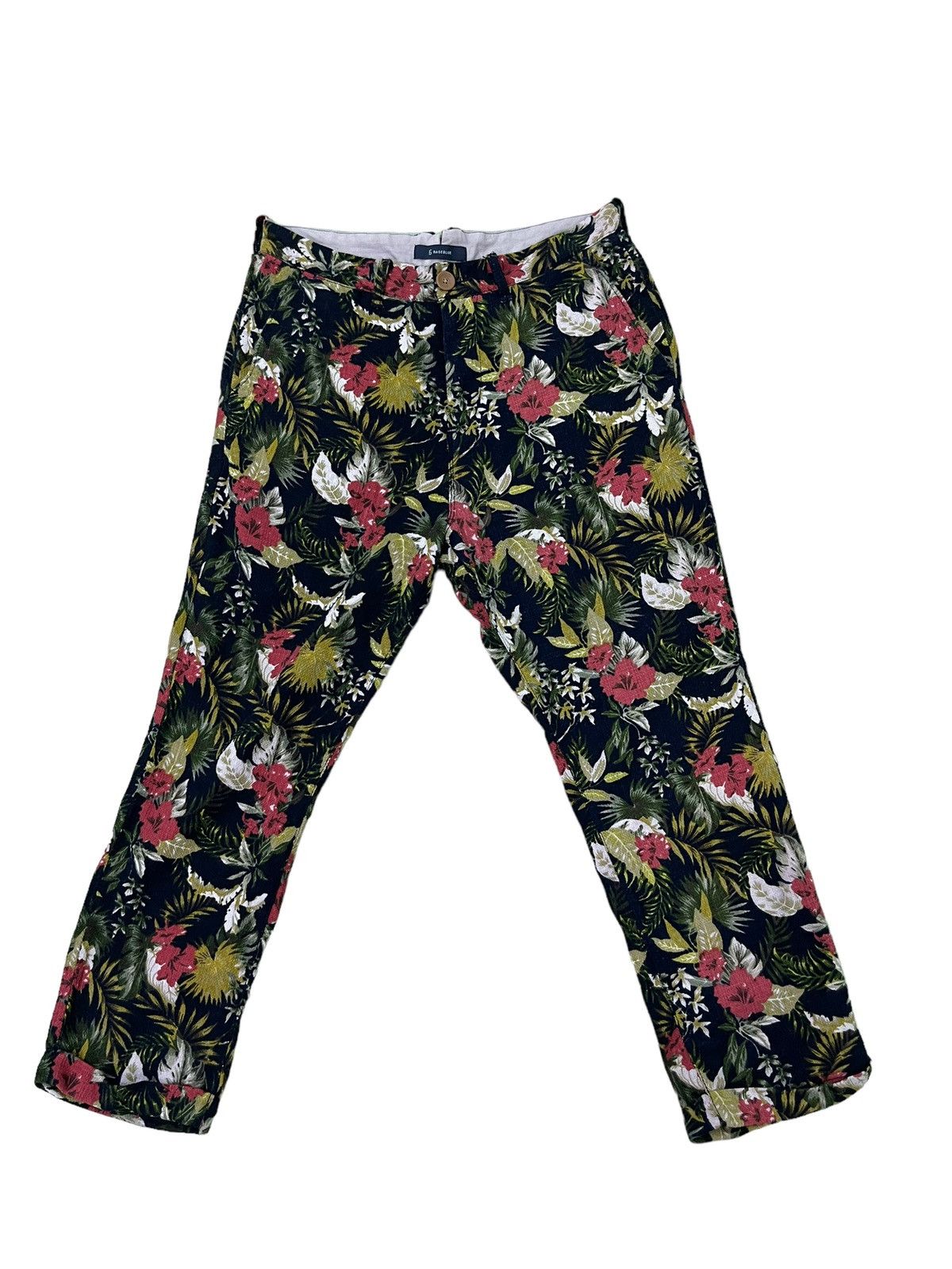 Japanese Brand Florals Hemp Rage Blue Cropped Pant Regular 7🟦0 Size US 31 - 1 Thumbnail