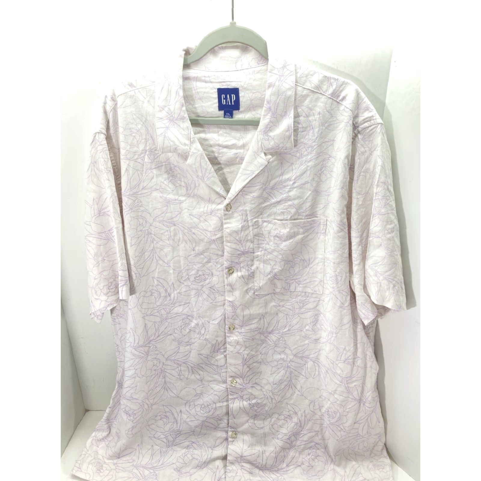 Gap Gap Camp Shirt Men 2XL Linen White Floral Button Short Sleeve Casual NWT Size US XXL / EU 58 / 5 - 2 Thumbnail