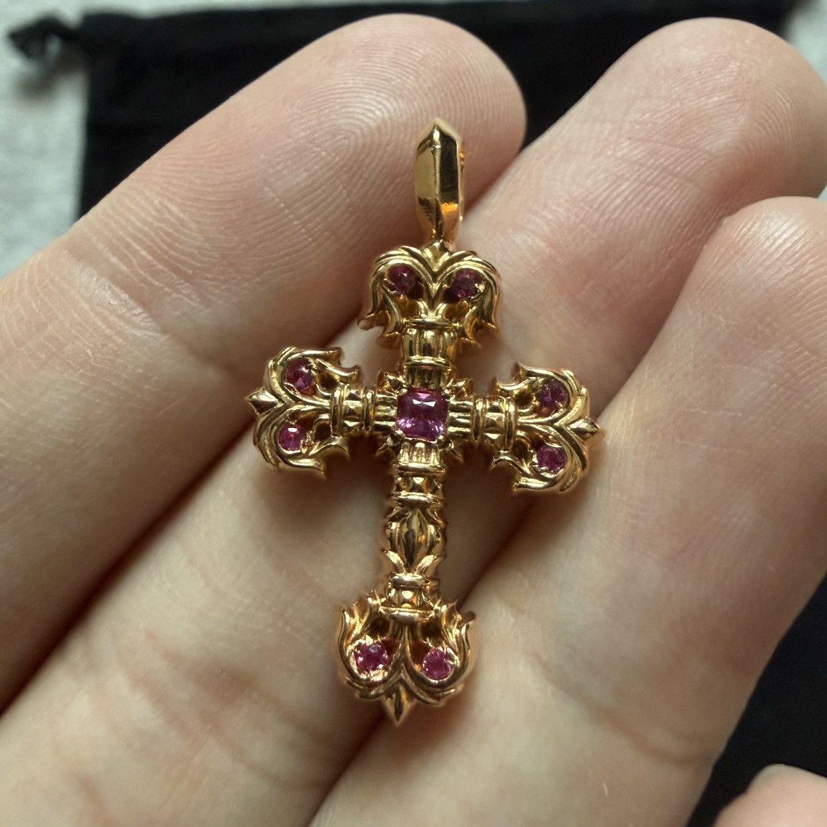 Chrome Hearts Chrome Hearts 22k Filigree Cross Charm with Pink Sapphire Size ONE SIZE - 6 Thumbnail