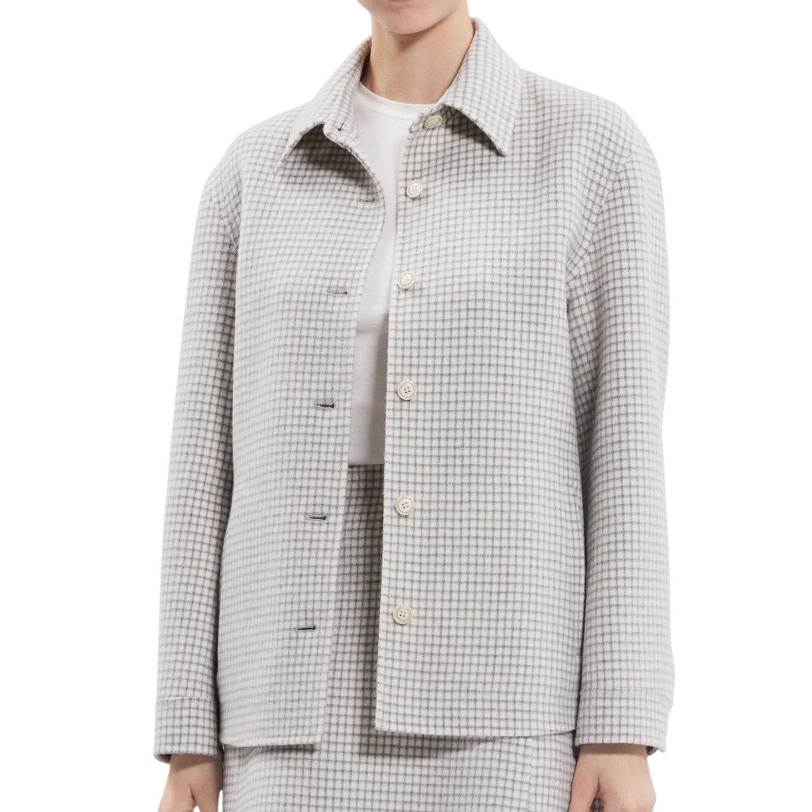 Theory Theory 100% Wool Check Pattern Shirt Jacket White Size S Size S / US 4 / IT 40 - 2 Thumbnail
