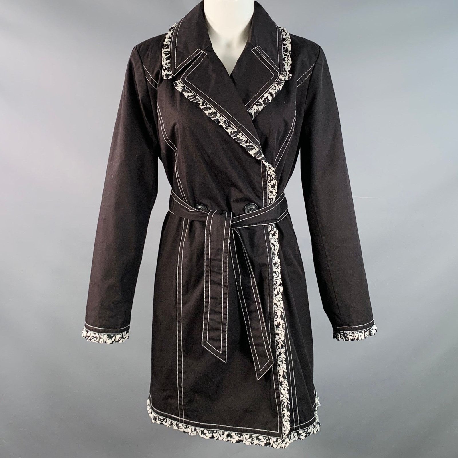 Other Size XS Black White Cotton Blend Contrast Stitch Belted Coat Size XS / US 0-2 / IT 36-38 - 1 Thumbnail