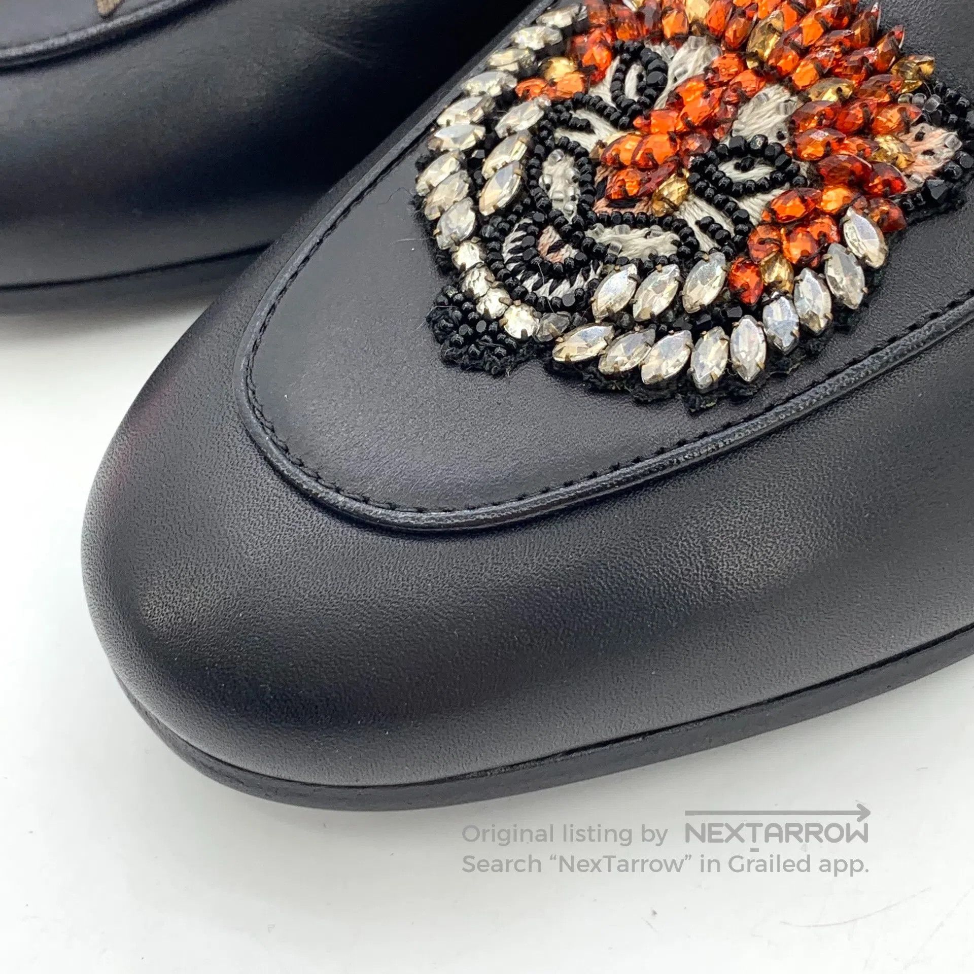 Gucci Guicci Black Tiger Head Love Heart Diamond Studded Leather Size US 4.5 / IT 34.5 - 8 Thumbnail