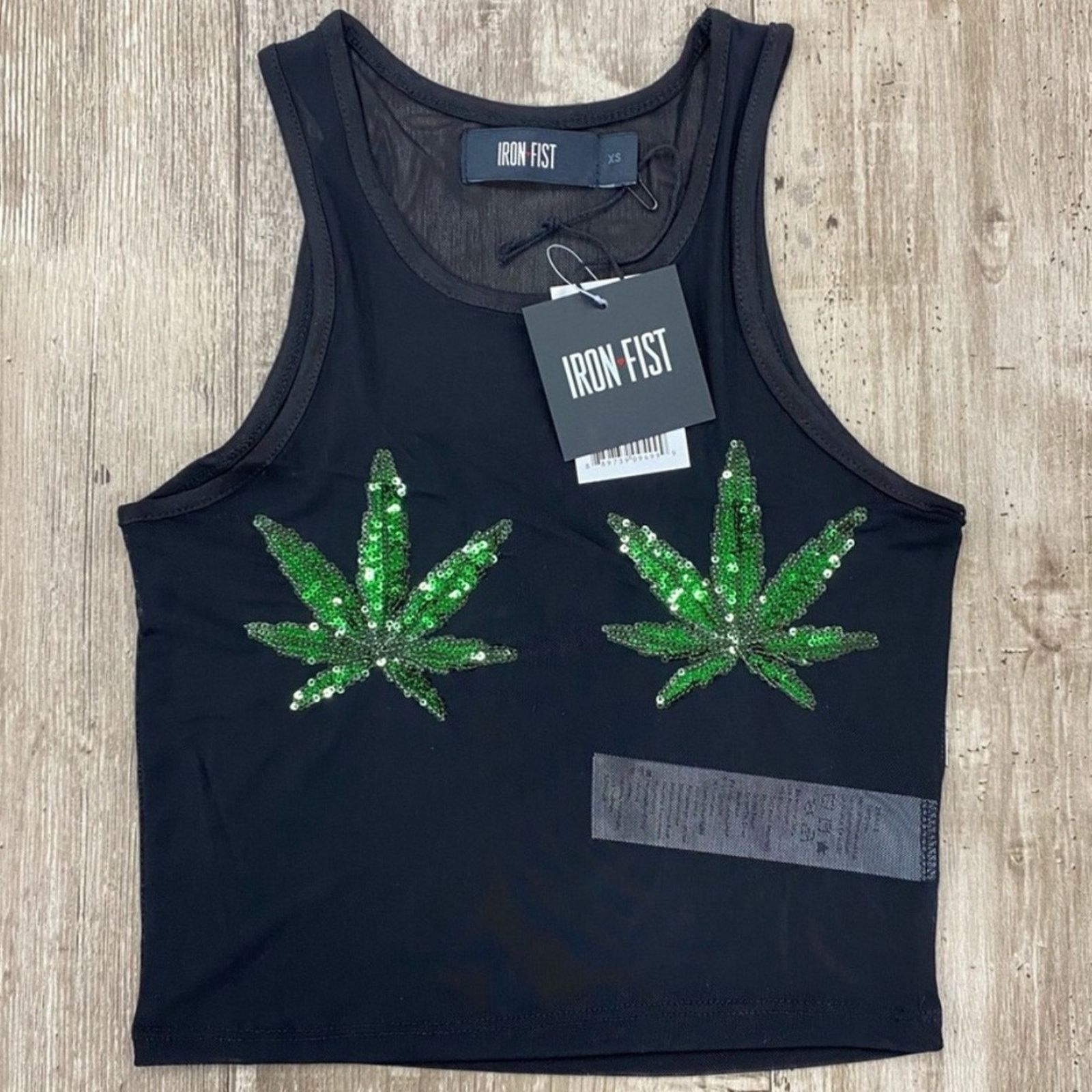 Iron Fist NEW! Iron Fist L Sheer Black Mary Jane Sequin Crop Tank Top Size L / US 10 / IT 46 - 1 Thumbnail