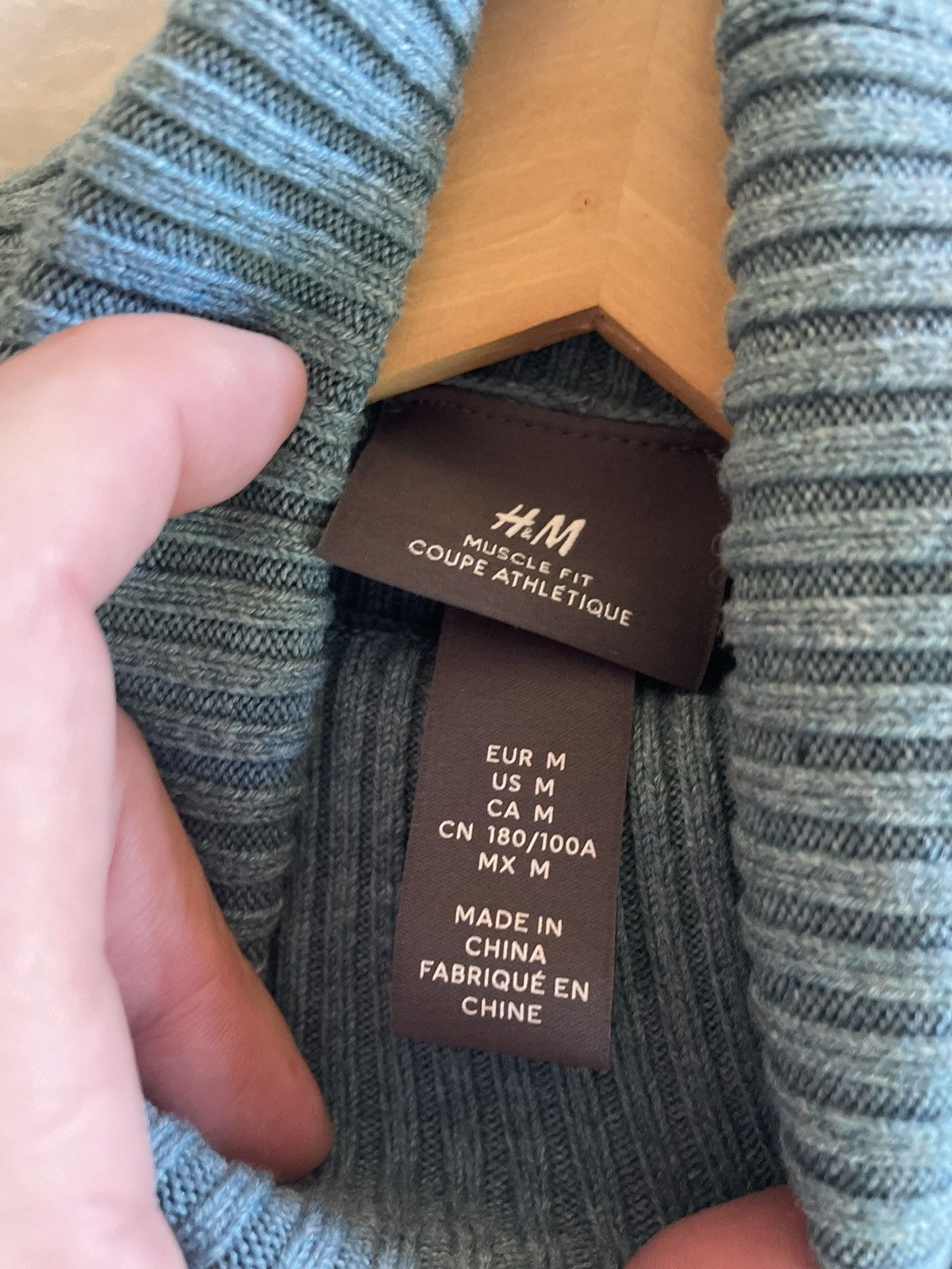 H&M Teal Blue Cotton Rib Knit Turtleneck Sweater Size US M / EU 48-50 / 2 - 3 Thumbnail