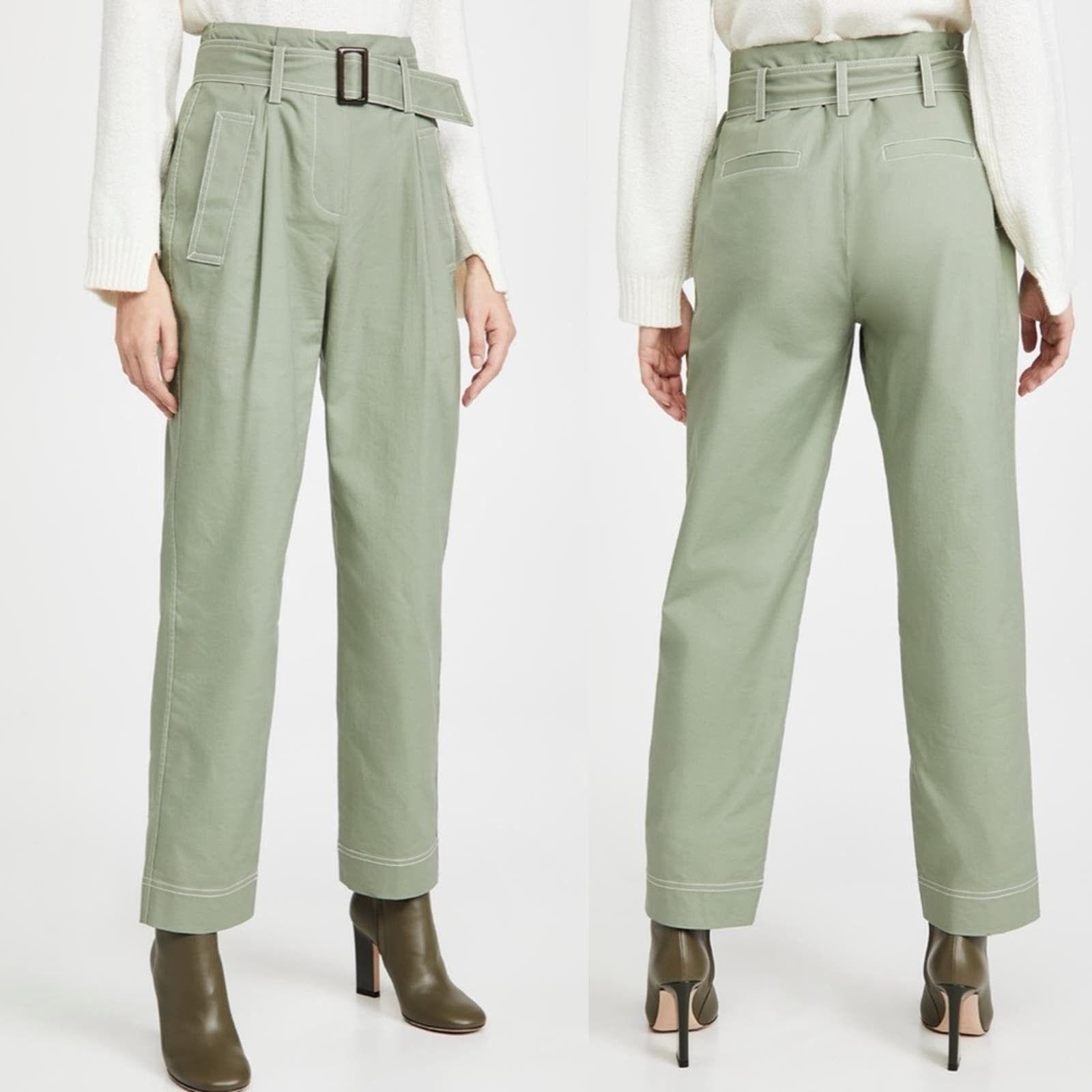 image of Jonathan Simkhai Belted Trench Pants In Light Army Green 6, Women's (Size 28)
