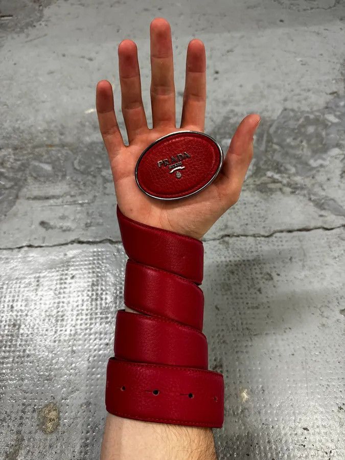 Prada Prada Red Logo Buckle Leather Belt Size ONE SIZE - 2 Thumbnail