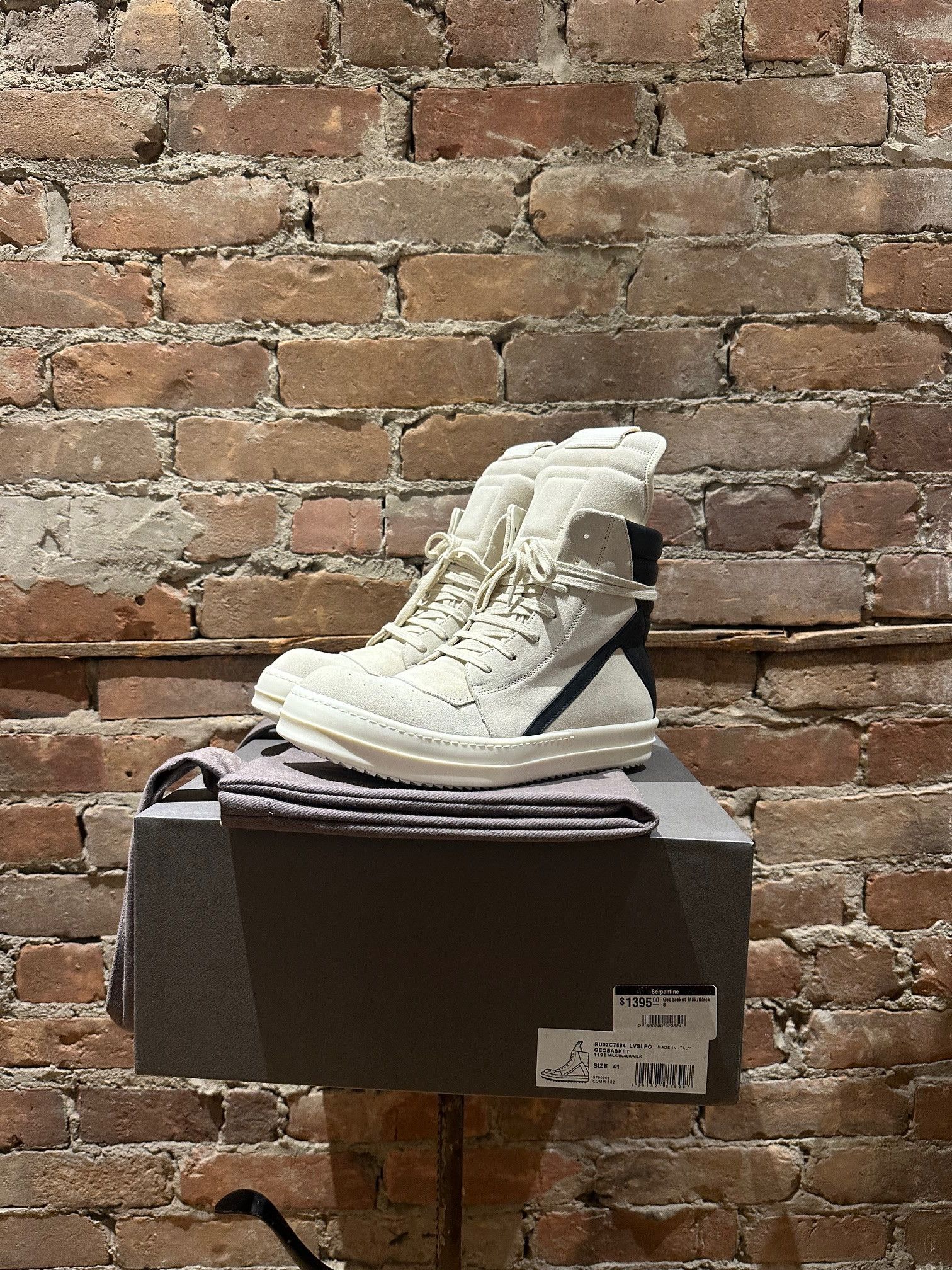 Rick Owens Rick Owens Geobasket Sneakers – White/Black Suede Leather Size US 8 / EU 41 - 5 Thumbnail
