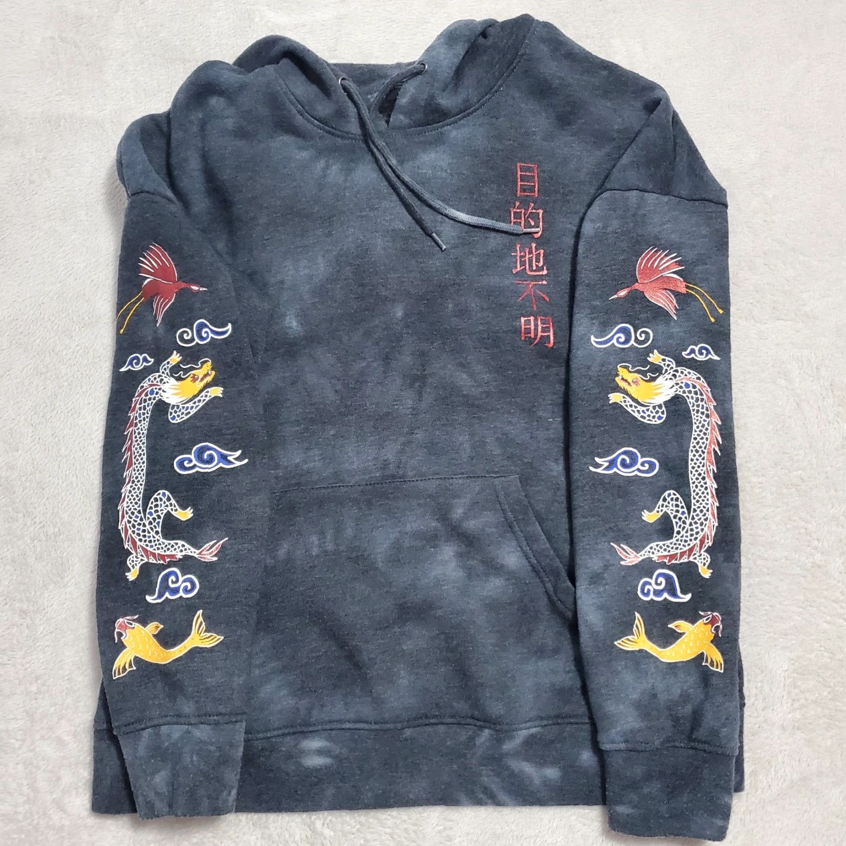 Empyre VINTAGE Empyre Graphic Print Hoodie Men S Gray Tie Dye Japanese Dragon Koi Fish Crane Size US S / EU 44-46 / 1 - 6 Thumbnail