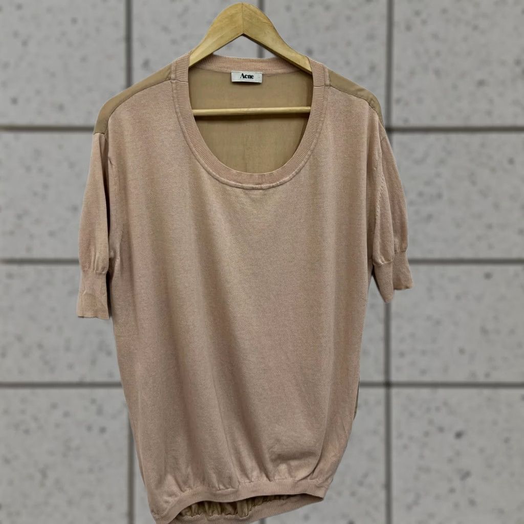 Vintage ACNE Blouse Shirt Size L Womens Vintage Silk Beige Crew Neck Short Sleeve Relaxed Fit Capsule 90s Size L / US 10 / IT 46 - 1 Thumbnail