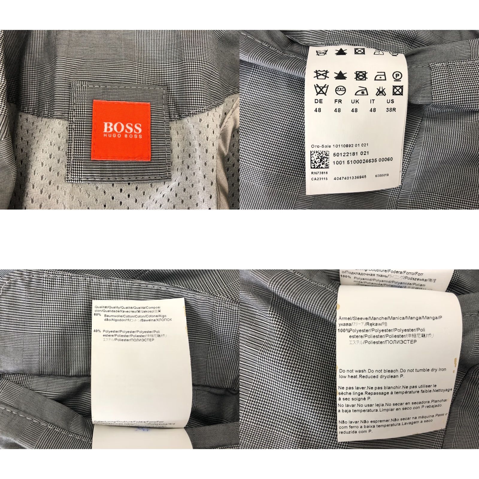 Hugo Boss HUGO BOSS 2 Piece Suit Cotton Gray Men 38R Check Jacket/Coat Two-Button Notch Single-Breasted Pants 2 Piece Casual Regular Mens Size 38R - 8 Thumbnail
