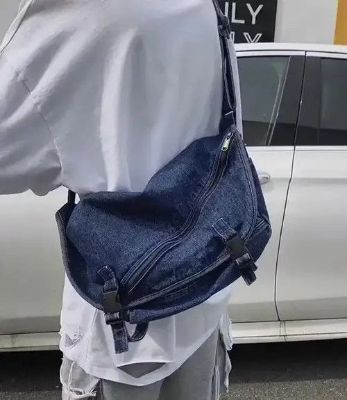 Fashion Denim Messenger Bag Shoulder Bag in Blue, Men's
