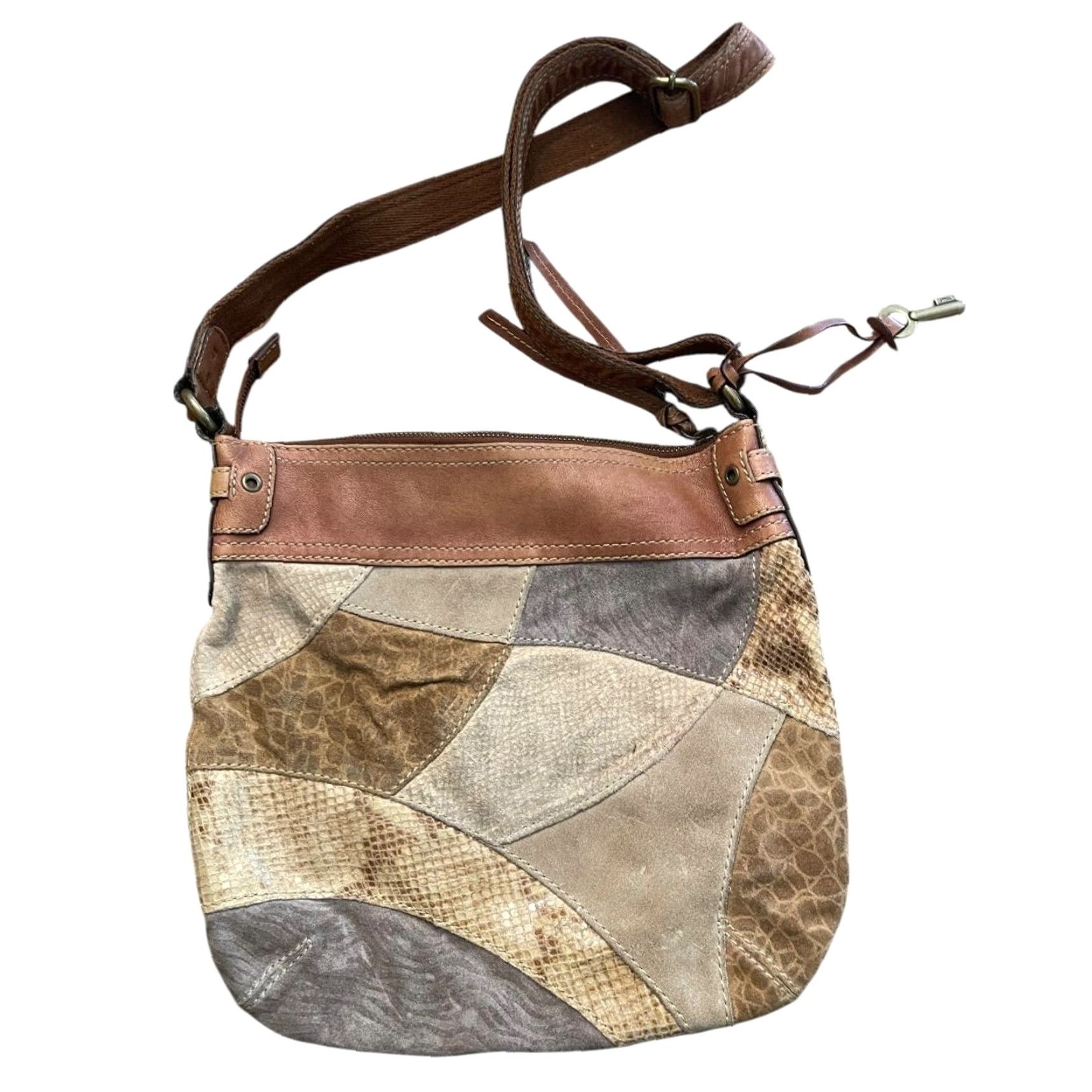 Fossil Fossil Leather Suede Crossbody Purse Boho Patchwork Shoulderbag Women Brown Multicolor Exterior Leather Suede Crossbody Bag 24" Strap Drop Womens Size ONE SIZE - 7 Thumbnail