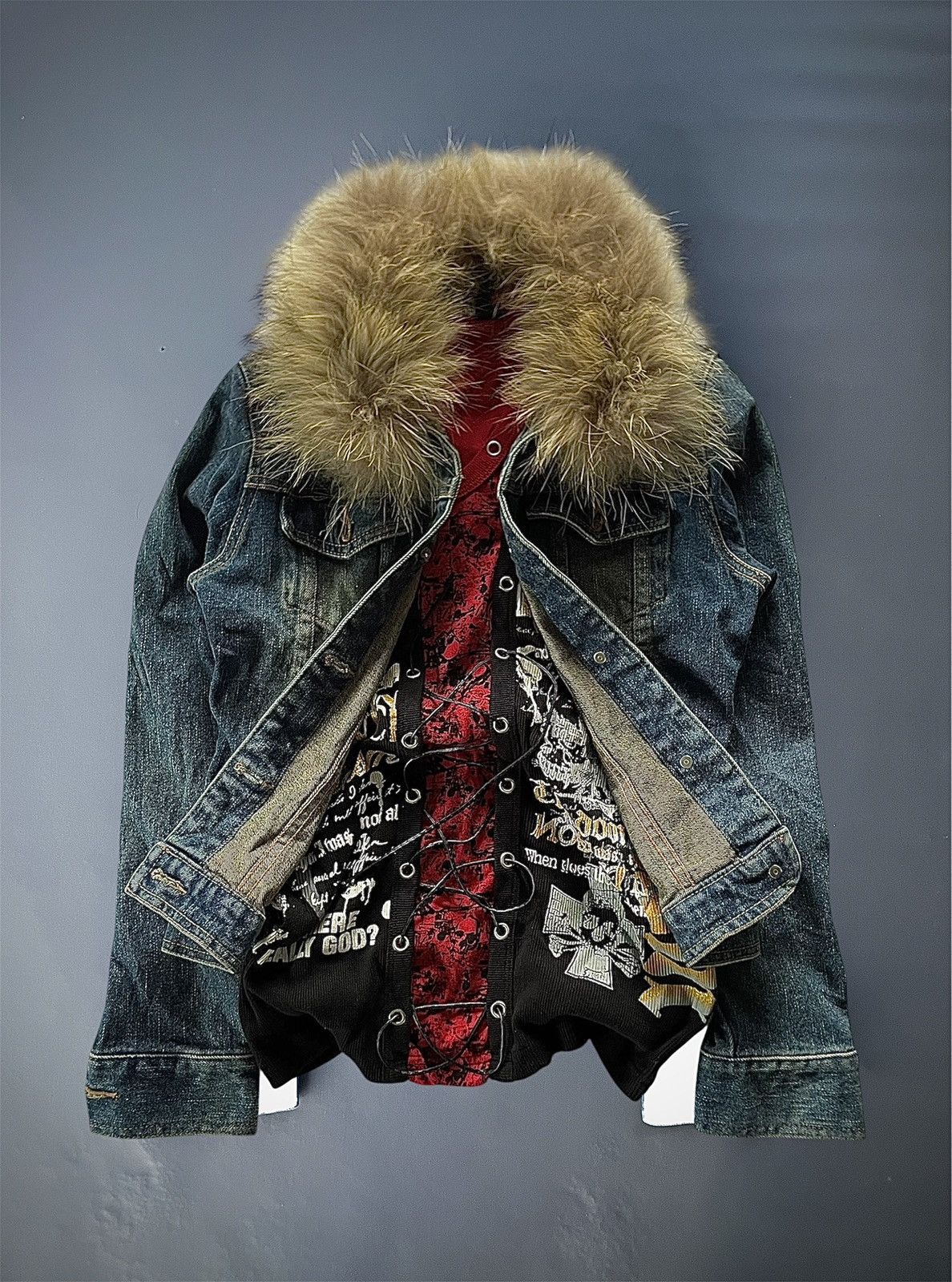 14th Addiction Japanese Mage Faux Fur Denim Jacket Lgb Ifisx Style Size US XS / EU 42 / 0 - 4 Thumbnail