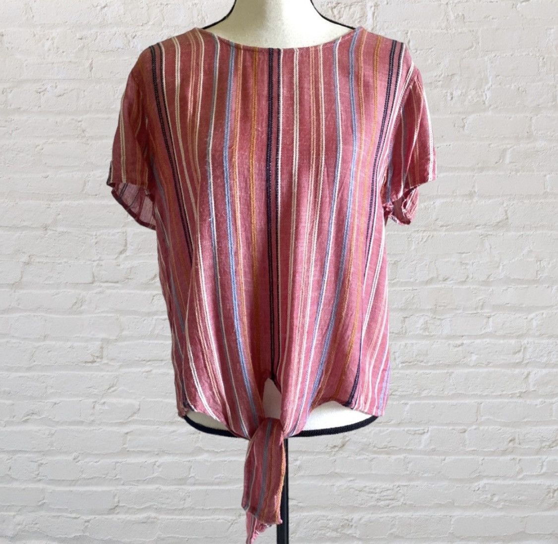 Other THE KIT STRIPED SHORT SLEEVE TIE KNOT TOP BLOUSE Size L / US 10 / IT 46 - 4 Thumbnail