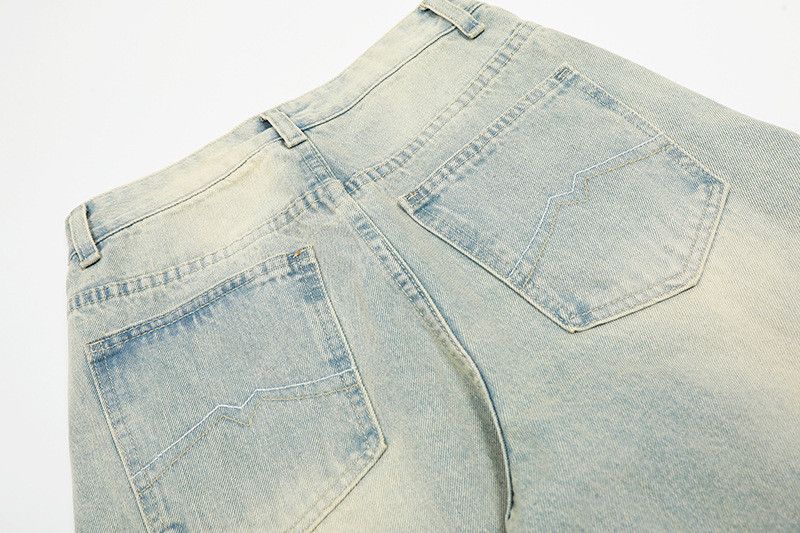 Vintage American retro washed lightning patchwork curved jeans Size US 32 / EU 48 - 5 Thumbnail