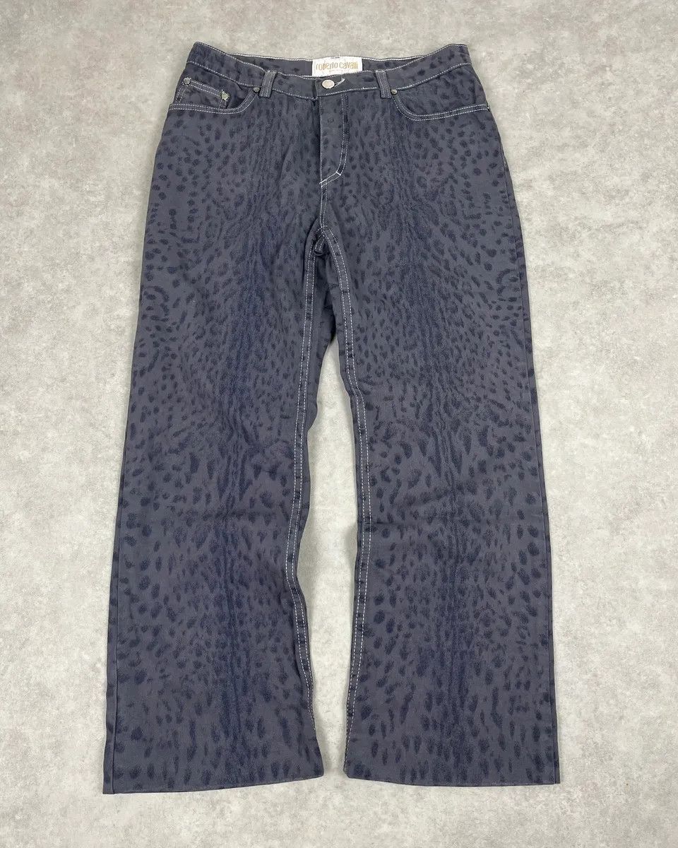 Roberto Cavalli 2000s Roberto Cavalli Navy Leopard Wide Pants Size US 30 / EU 46 - 1 Thumbnail