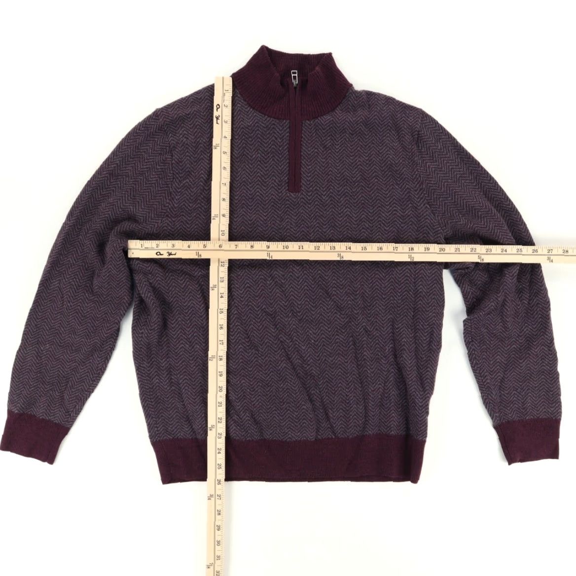 Bonobos Bonobos Herringbone Slim 1/4 Zip Merino Solid Mock Long Sleeve Sweatshirt Purple Men's L Shirt Size US L / EU 52-54 / 3 - 3 Thumbnail