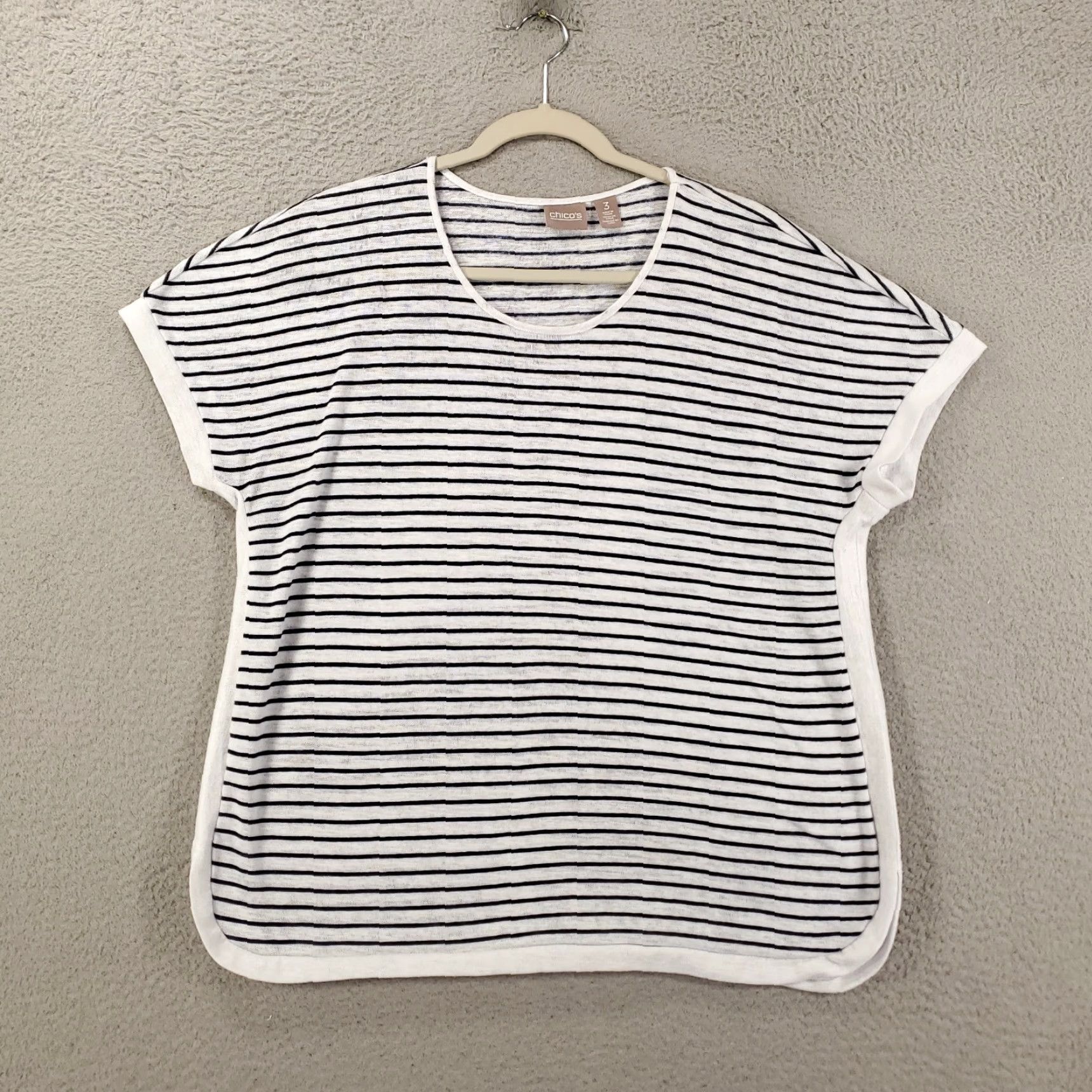 Vintage Chicos Top XL Womens White Black Striped Lightweight Knit Breathable Size XL / US 12-14 / IT 48-50 - 2 Thumbnail