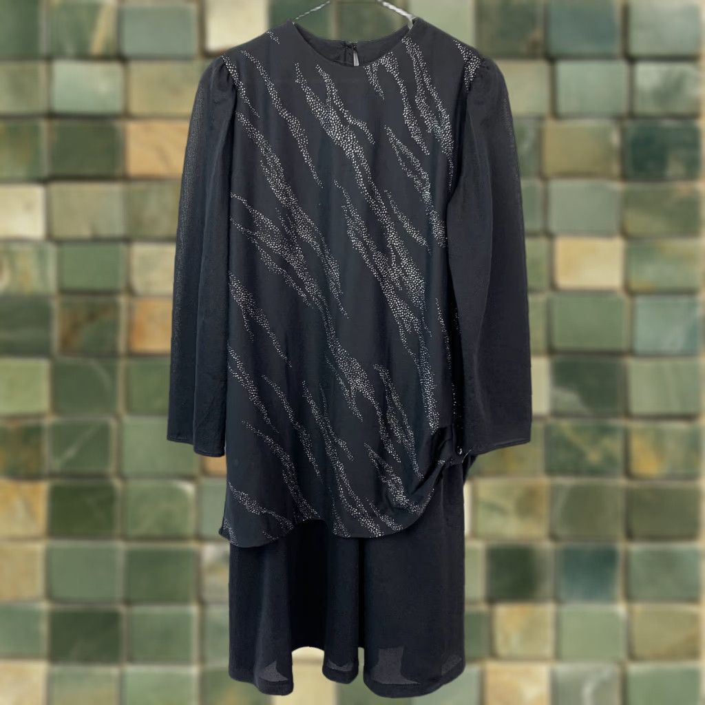 Vintage VINTAGE Earth Angel Dress Women's 17/18 Plus Overlay Geometric Dotted 80s Party Cocktail Long Sleeve Round Neck Knee Length Size XXL / US 16-18 / IT 52-54 - 1 Thumbnail