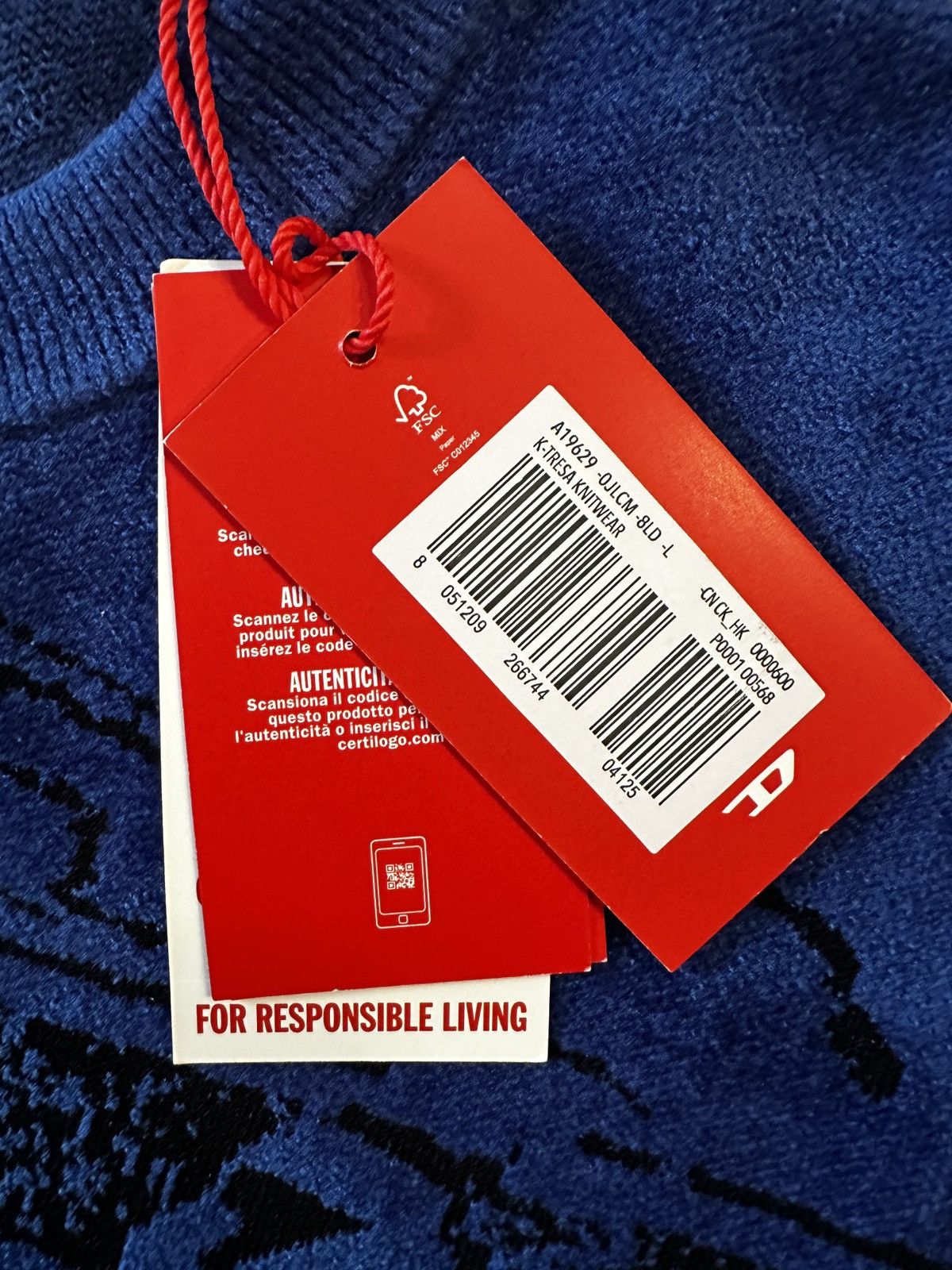 Diesel Diesel K-Tresa blue chenille crewneck Large Men’s Brand New Size US L / EU 52-54 / 3 - 4 Thumbnail