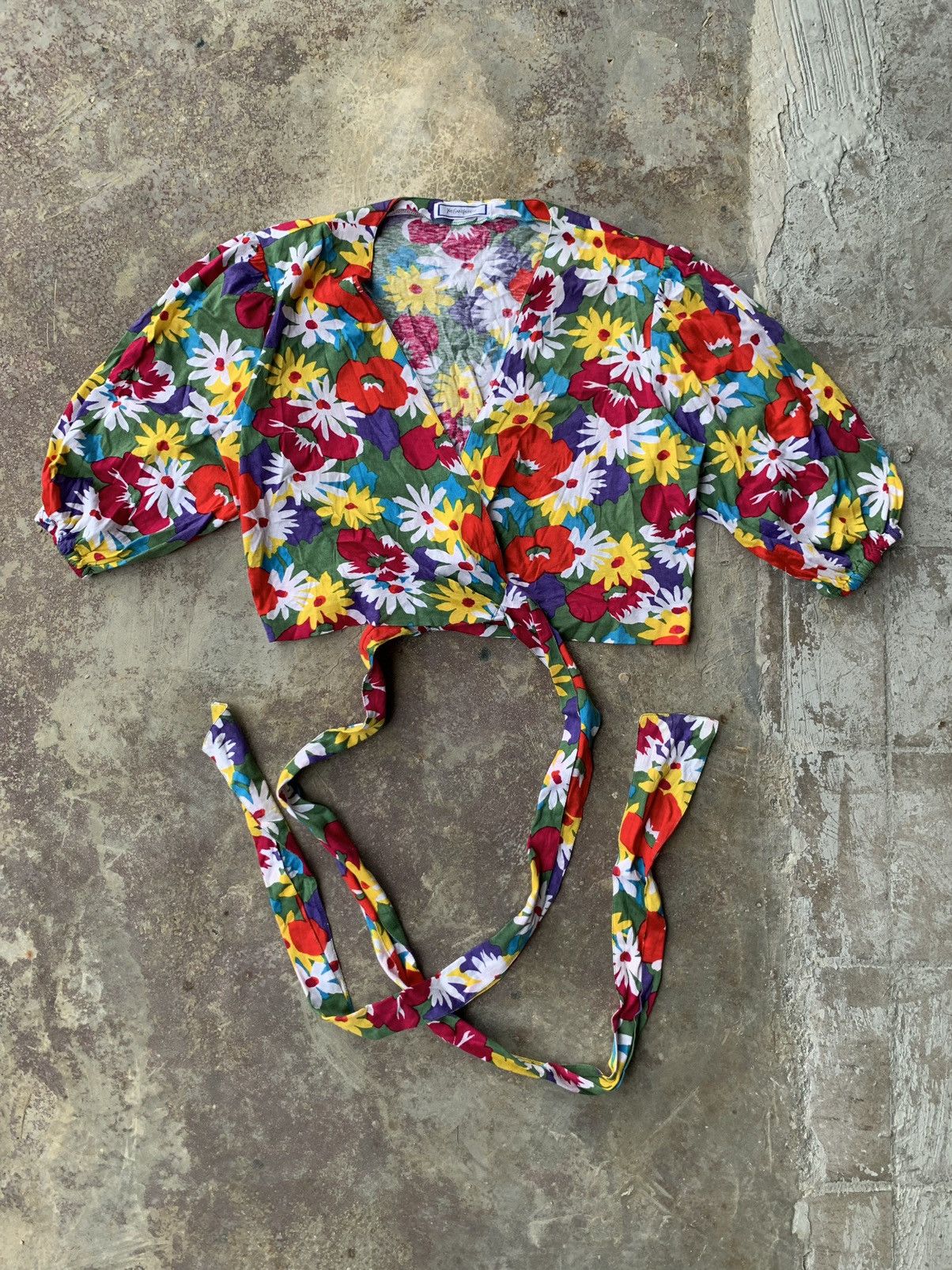 Vintage × Yves Saint Laurent Vintage Yves Saint Laurent Floral Tie Crop Top Size M / US 6-8 / IT 42-44 - 1 Thumbnail