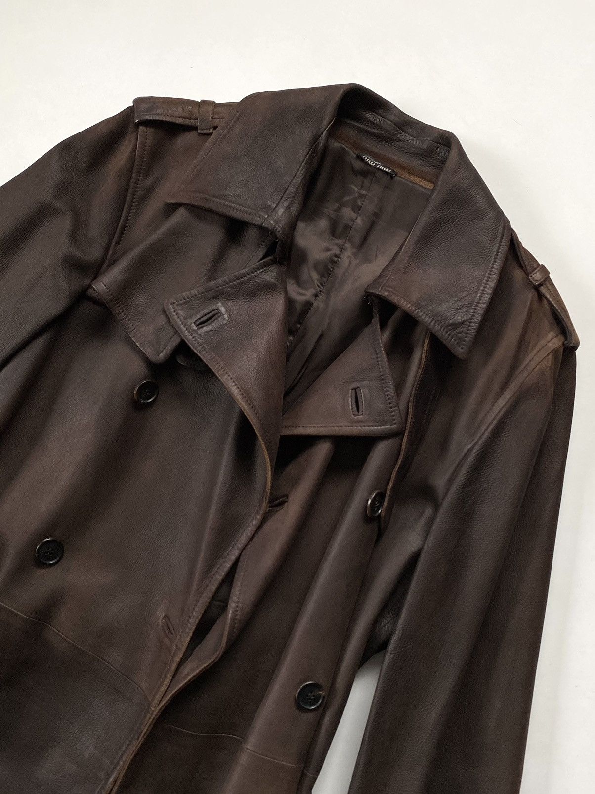 Miu Miu 🔥Archive Miu Miu FW2006 Hand Dyed Leather Trench Coat Brown Size M / US 6-8 / IT 42-44 - 14 Thumbnail