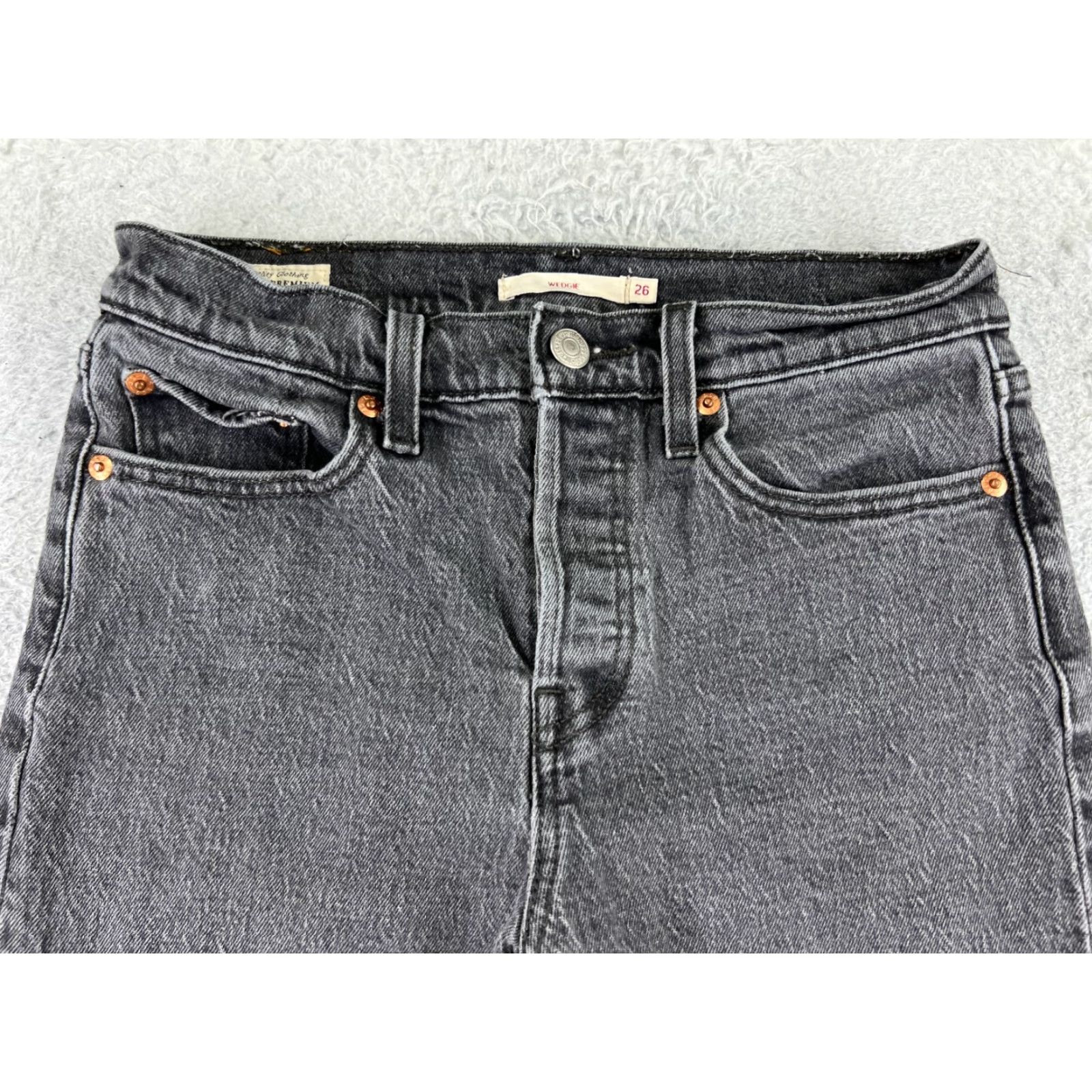 Levi's Levi's Wedgie Fit Jeans Women 26 Black Denim Mid Rise 5-Pocket Stretch Distressed Regular Retro Womens Size 26" / US 2 / IT 38 - 4 Thumbnail