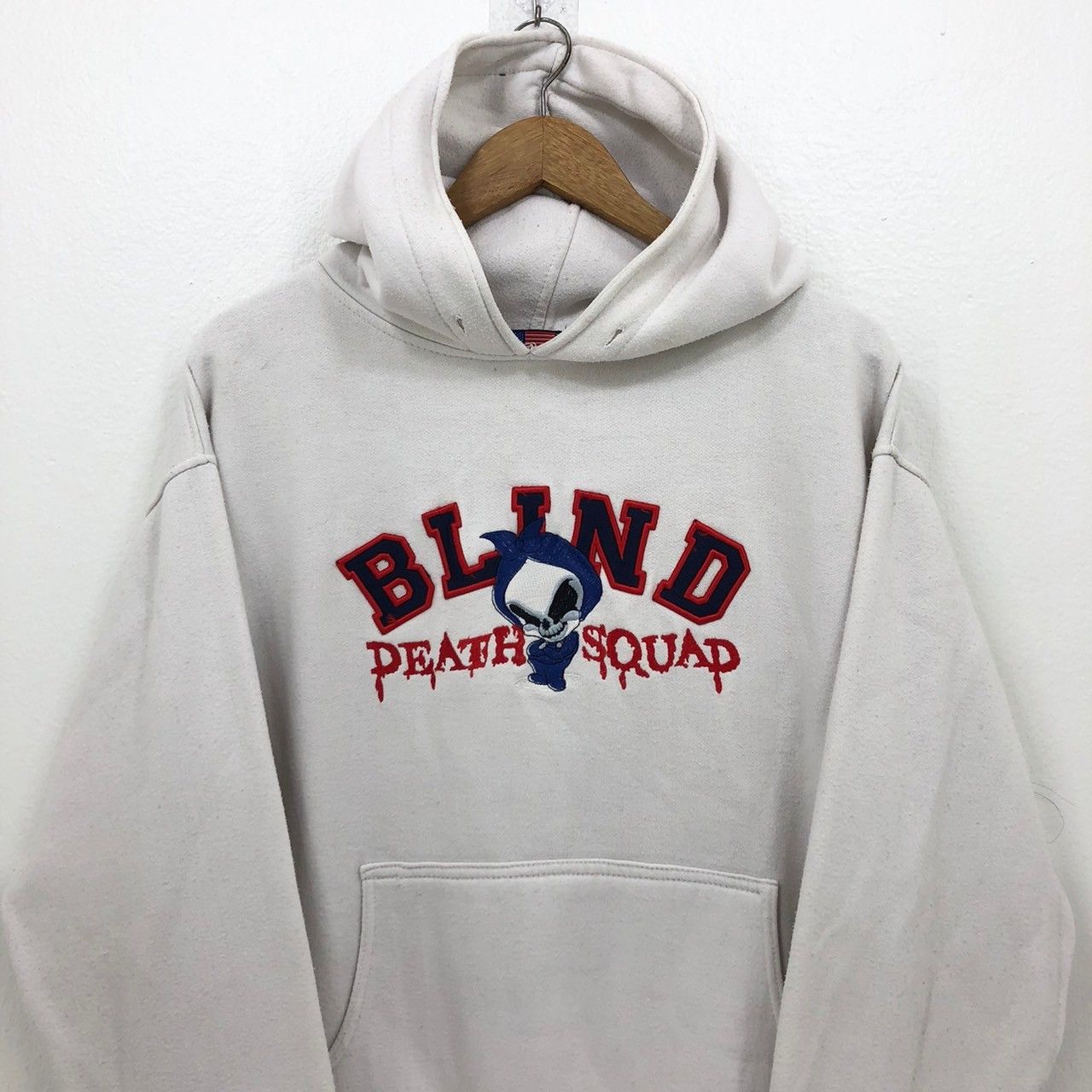 image of Skategang x Vintage 90’S Blind Skateboards Death Squad Hoodie in Cream, Men's (Size XL)