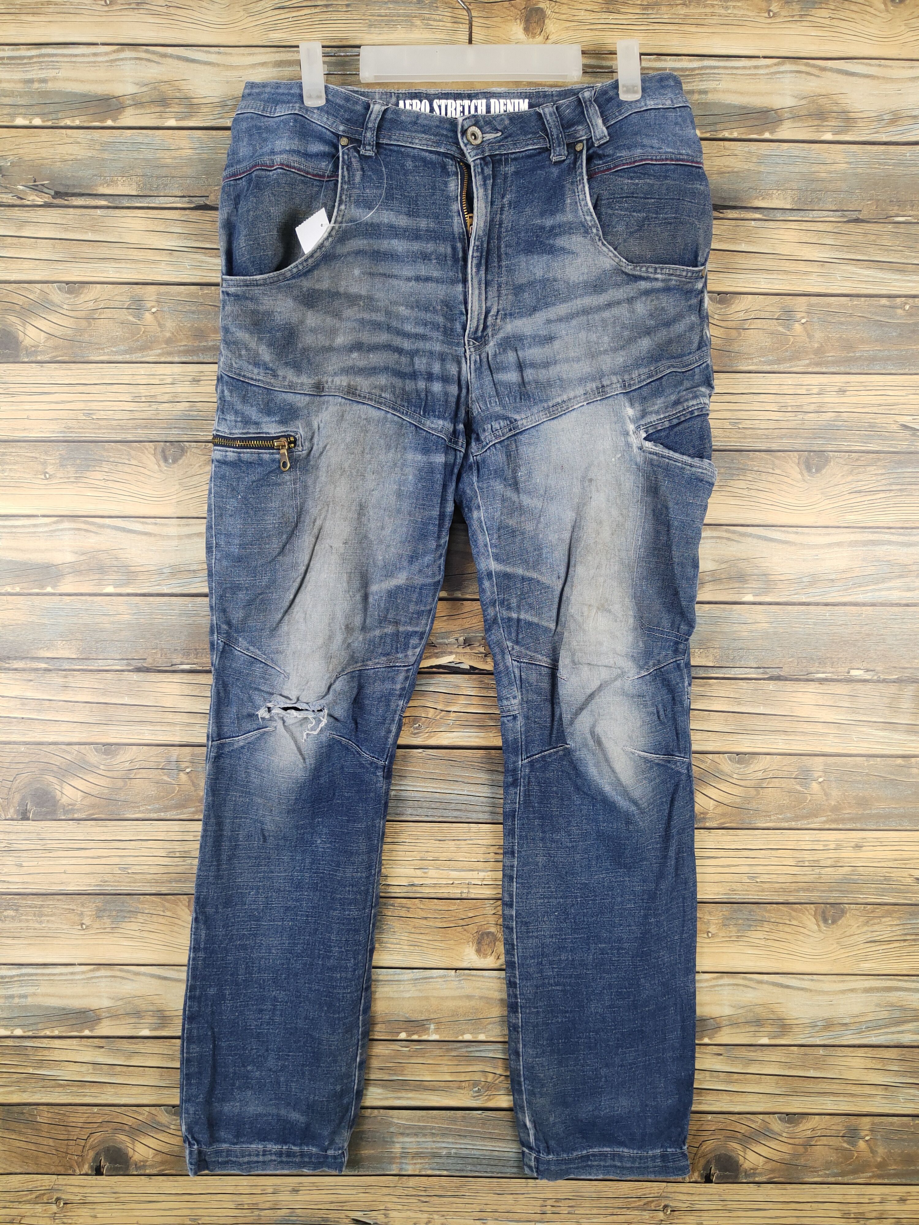 Japanese Brand FieldCore Dark Blue Distressed Ripped Soft Jeans #W2090 Size US 32 / EU 48 - 1 Thumbnail