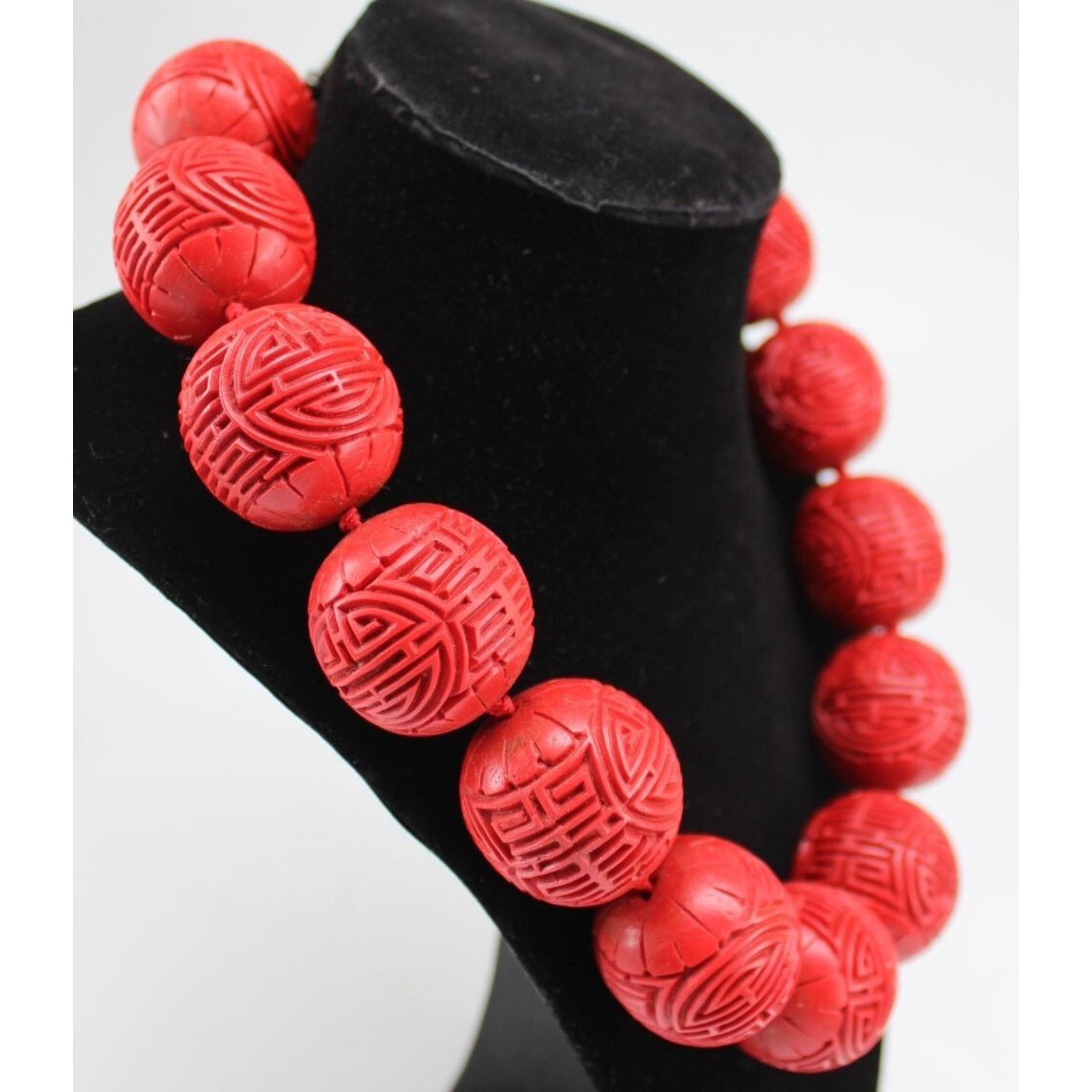 Other Giant 30mm Carved Red Cinnabar Bead Statement Necklace Size ONE SIZE - 3 Thumbnail